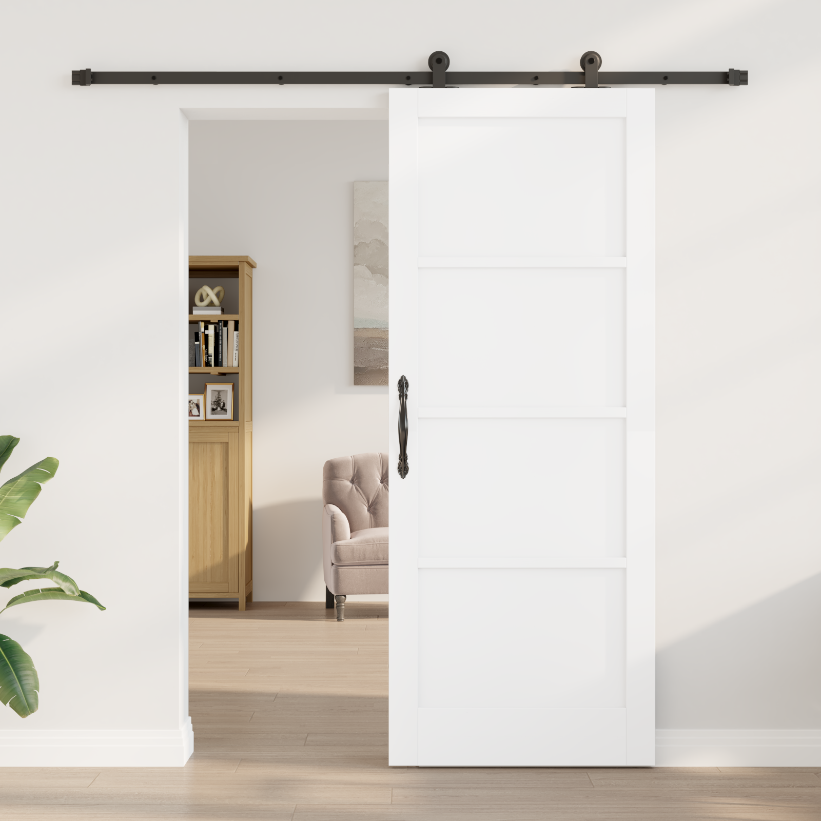 Sliding Door with Hardware Set "ORKDAL" White Solid Wood Pine - Image 3