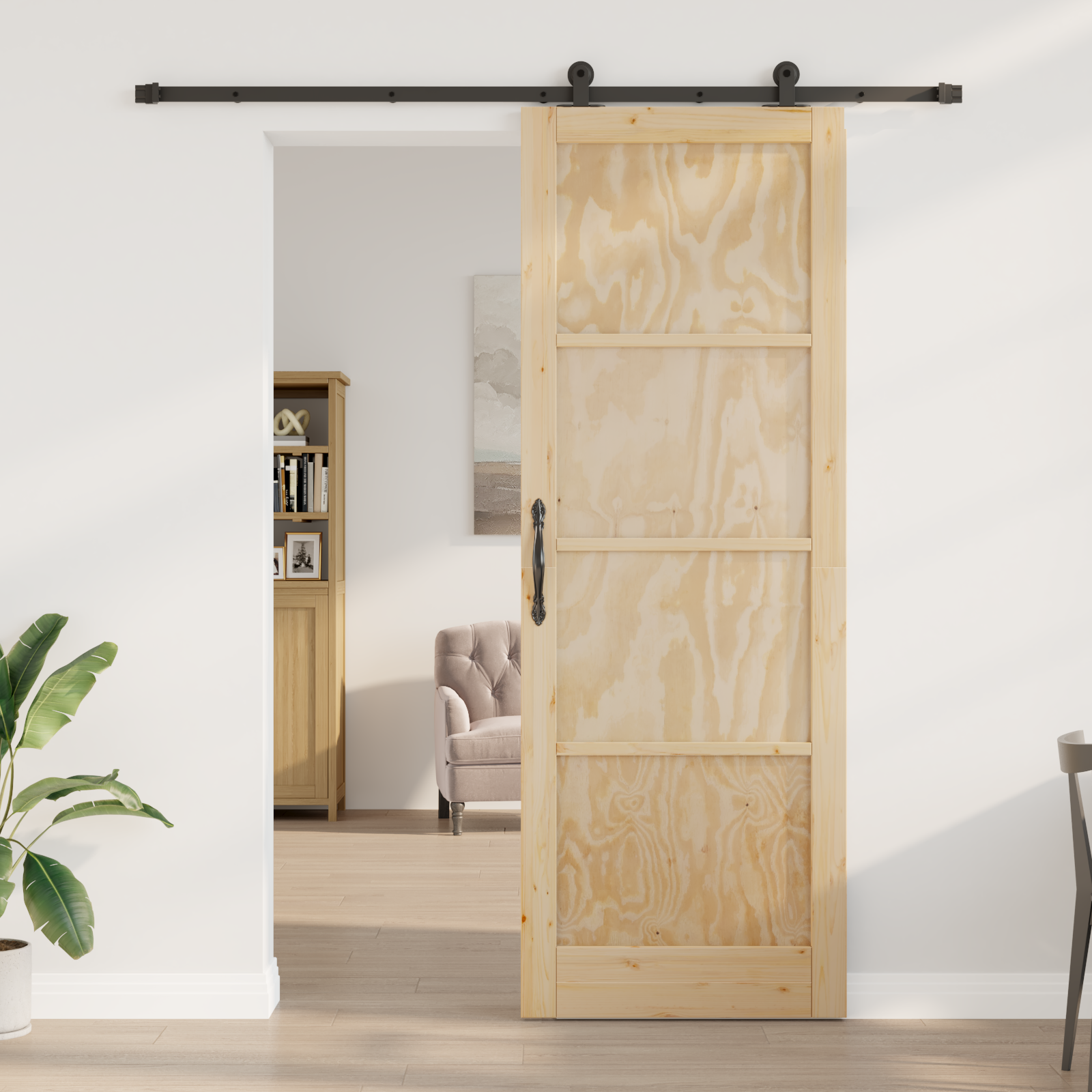 Sliding Door with Hardware Set 'ORKDAL'Solid Wood Pine - Image 3