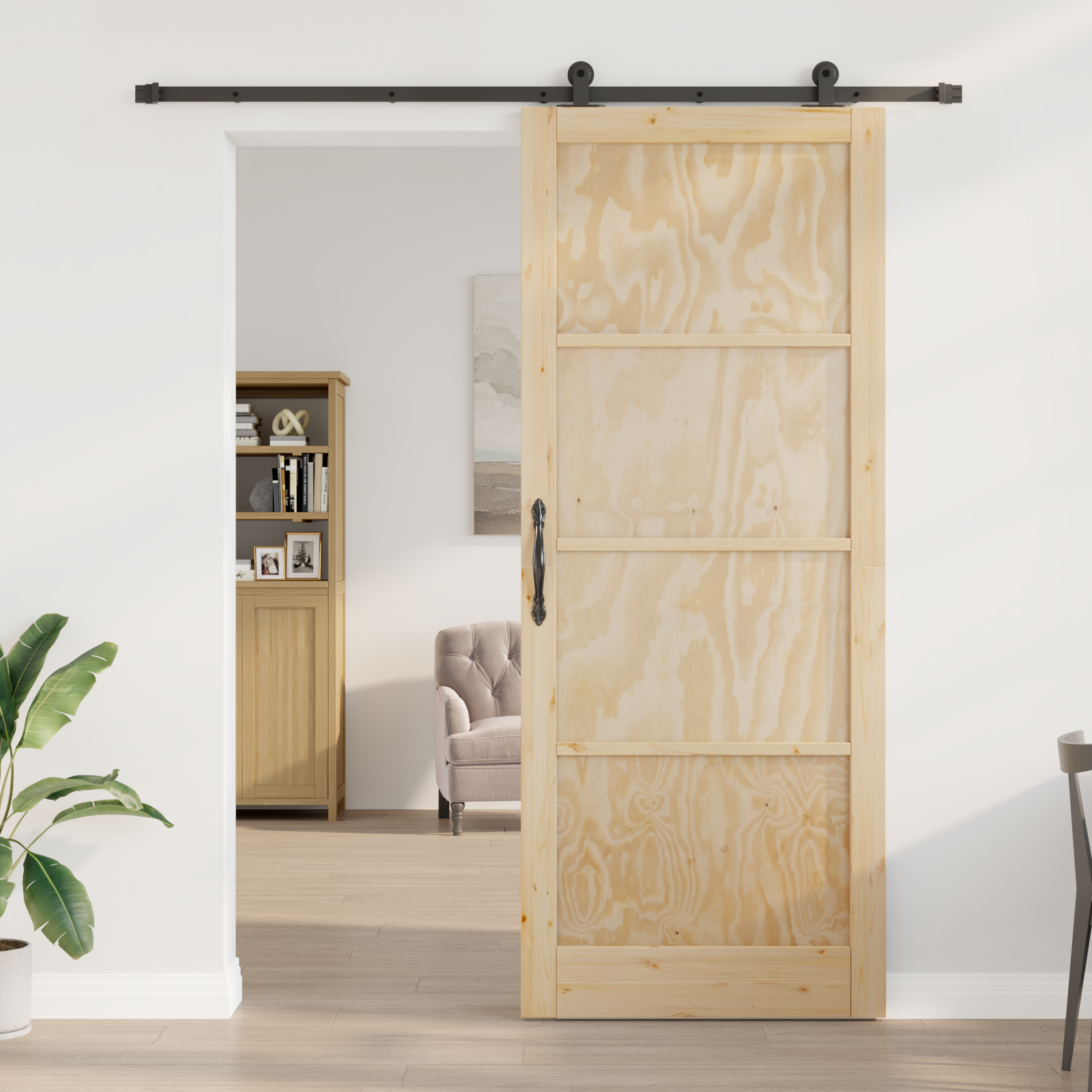 Sliding Door with Hardware Set 'ORKDAL'Solid Wood Pine - Image 3