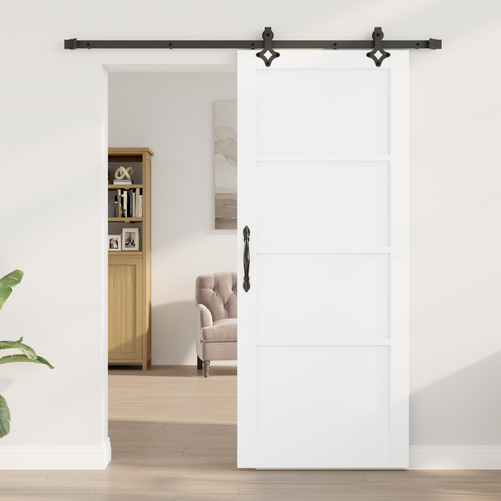 Sliding Door with Hardware Set White 83x202 cm Solid Wood Pine - Image 3