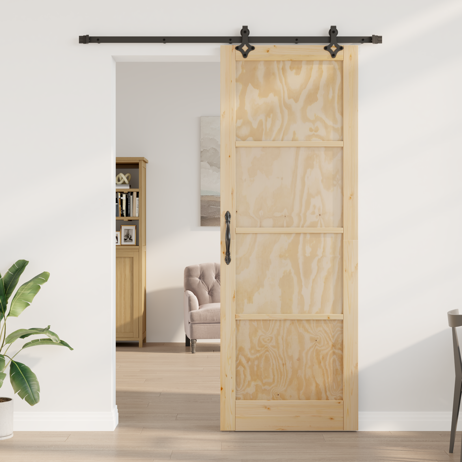 Sliding Door with Hardware Set 83x232 cm Solid Wood Pine - Image 3