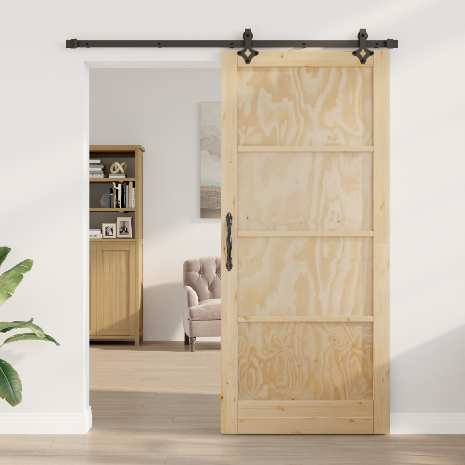 Sliding Door with Hardware Set 93x211 cm Solid Wood Pine - Image 3