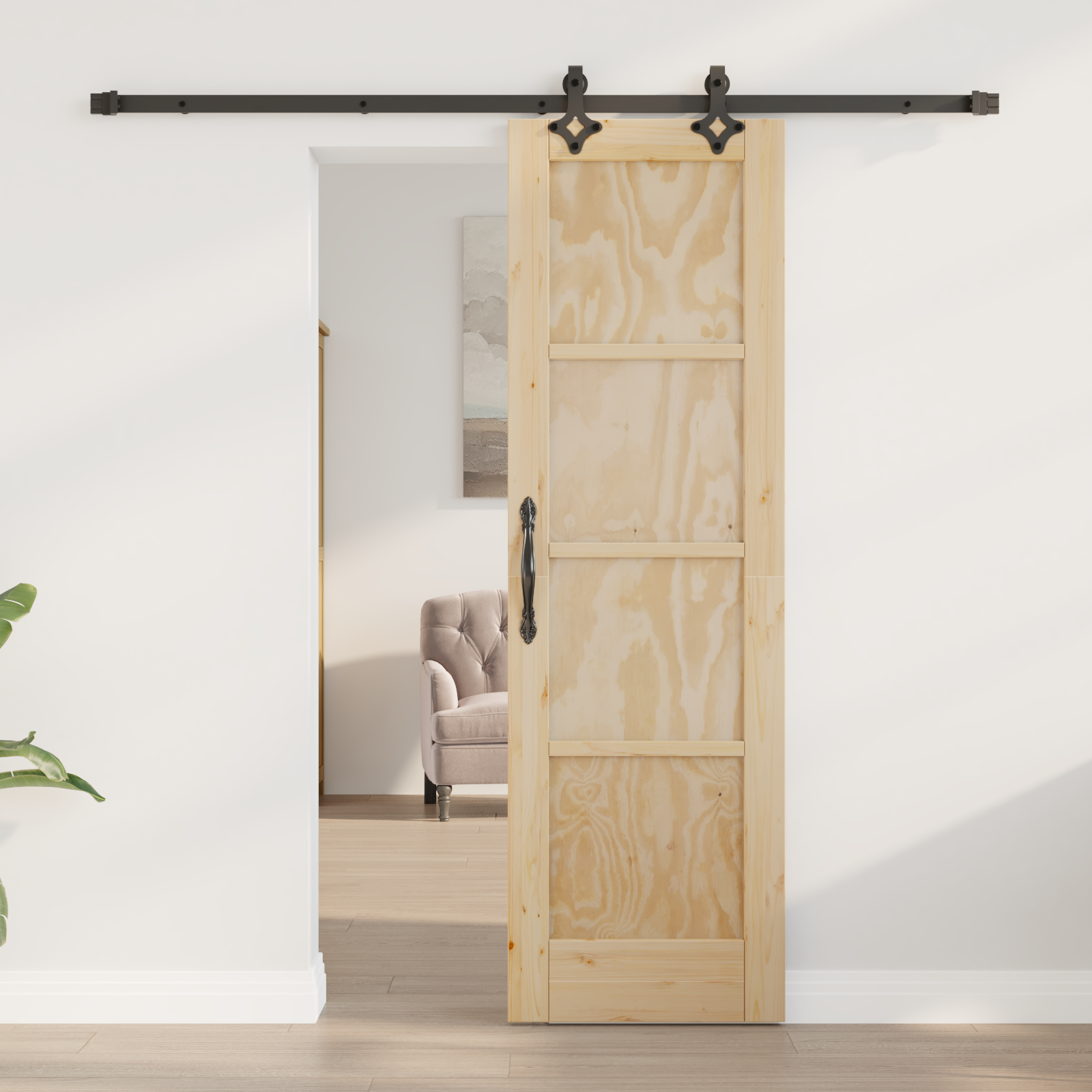 Sliding Door with Hardware Set 61x198.5 cm Solid Wood Pine - Image 3
