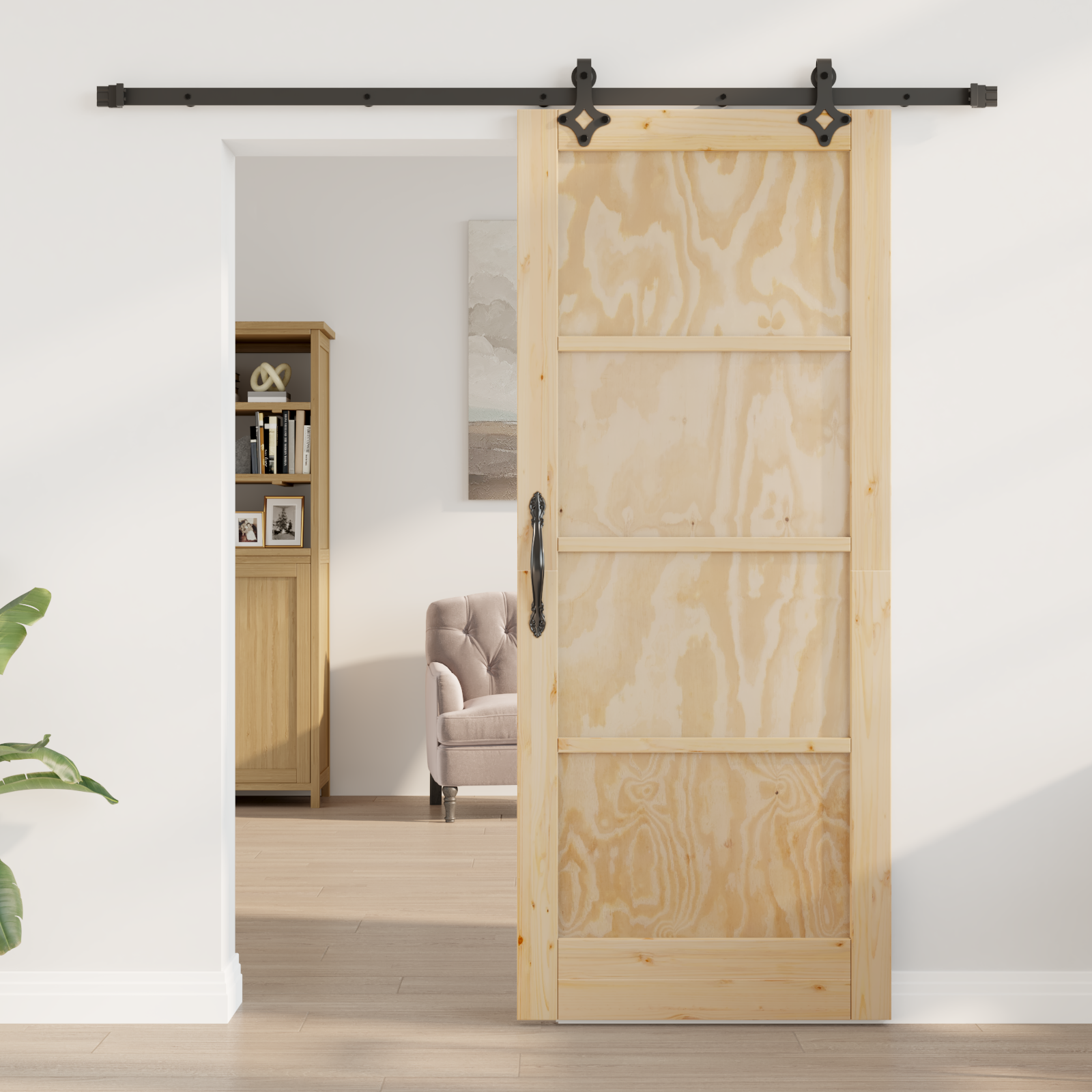 Sliding Door with Hardware Set 83x202 cm Solid Wood Pine - Image 3