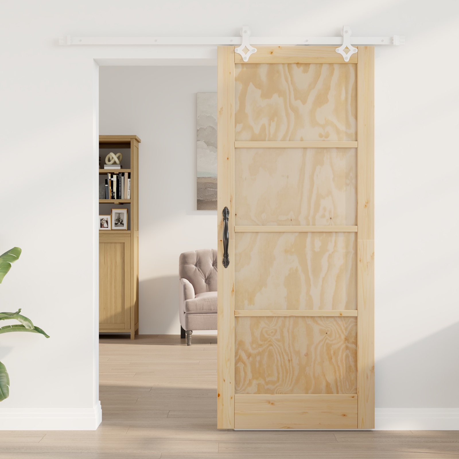 Sliding Door with Hardware Set 83x202 cm Solid Wood Pine - Image 3