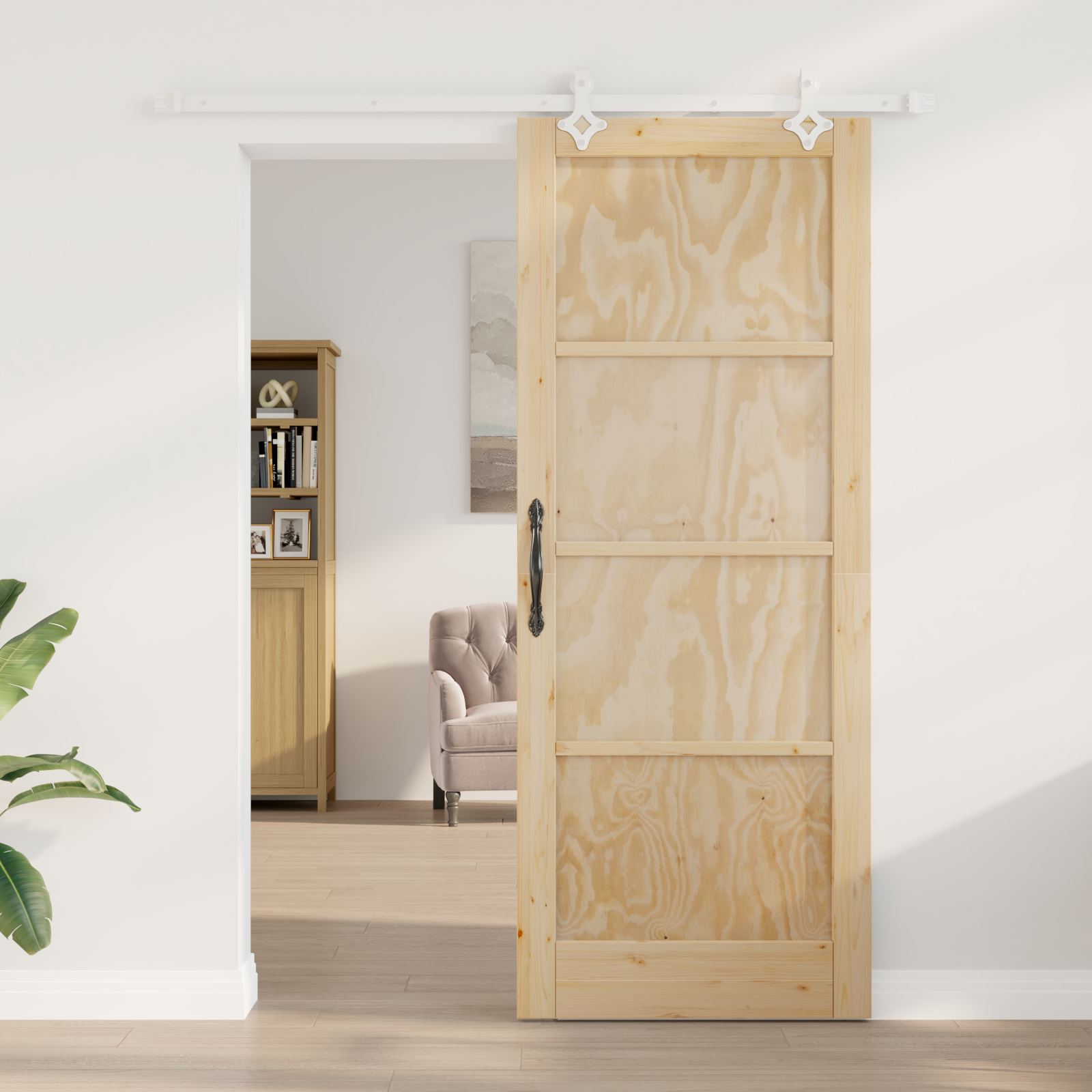 Sliding Door with Hardware Set 83x211 cm Solid Wood Pine - Image 3