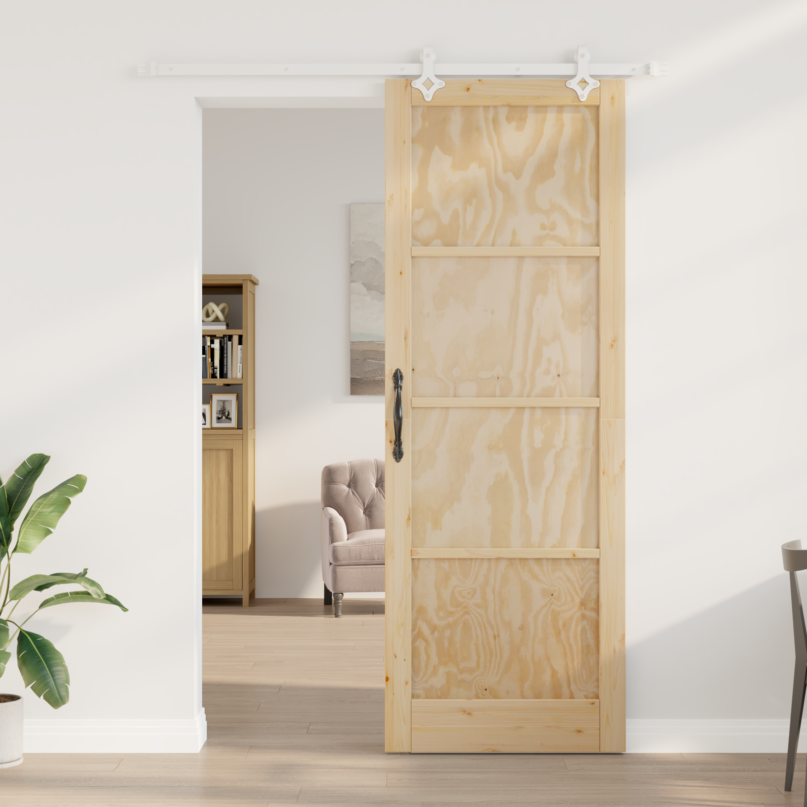 Sliding Door with Hardware Set 83x232 cm Solid Wood Pine - Image 3
