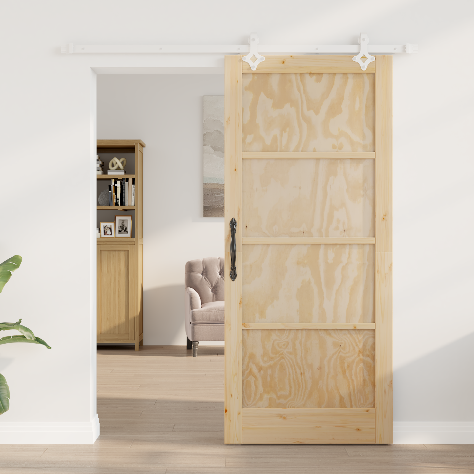 Sliding Door with Hardware Set 86x198.5 cm Solid Wood Pine - Image 3