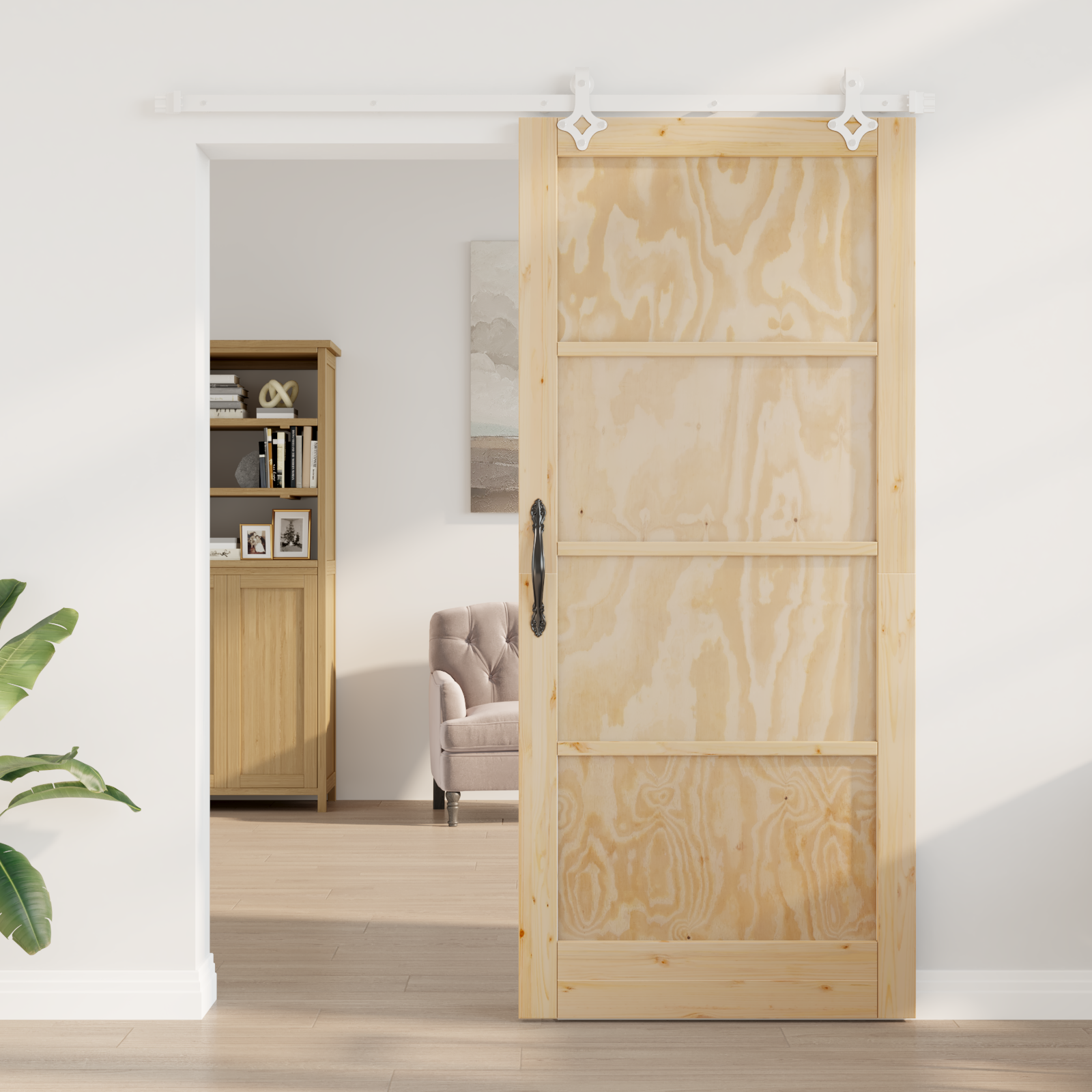 Sliding Door with Hardware Set 93x211 cm Solid Wood Pine - Image 3