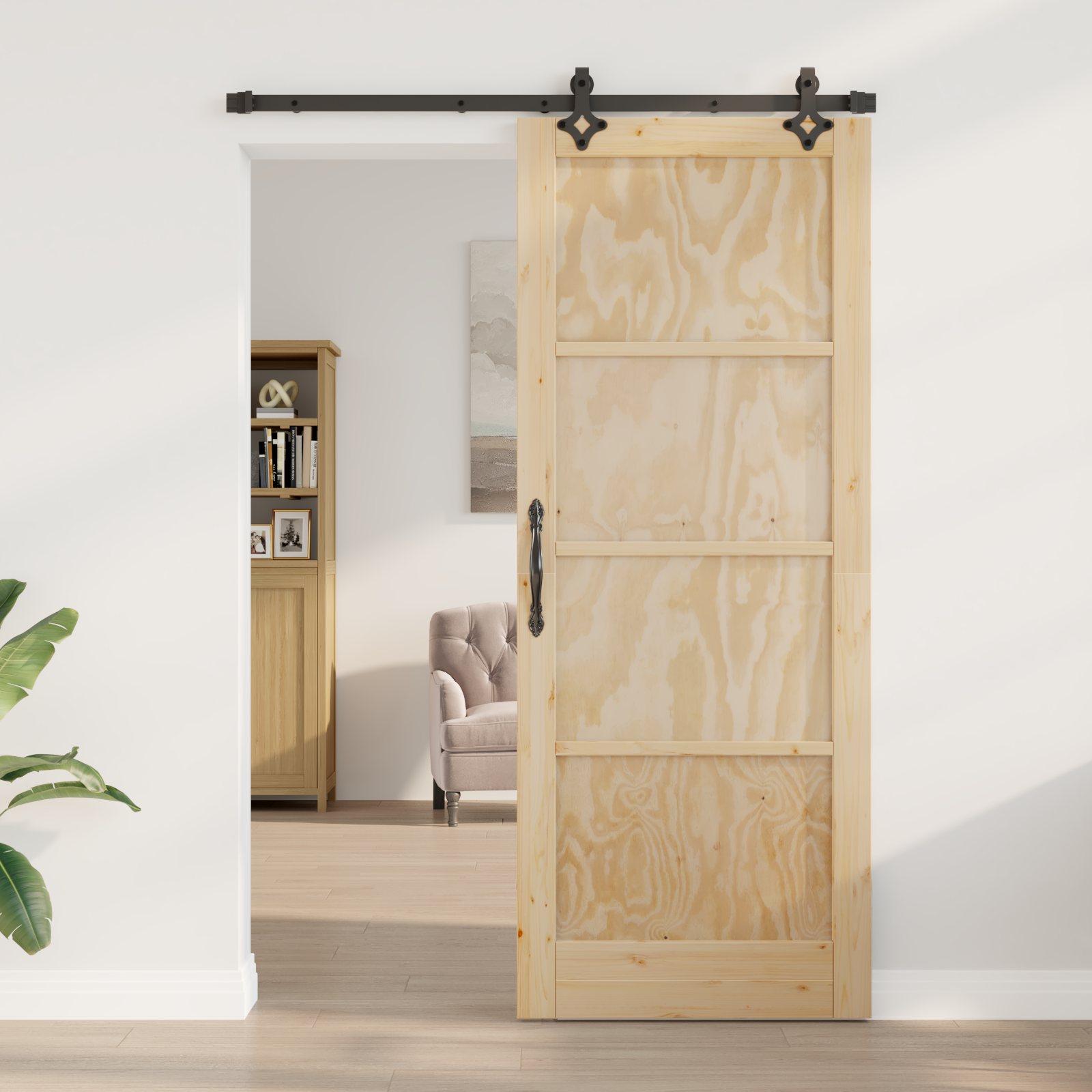 Sliding Door with Hardware Set 'ORKDAL'Solid Wood Pine - Image 3