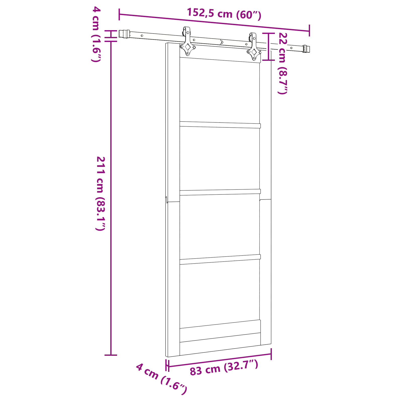 Sliding Door with Hardware Set 'ORKDAL'Solid Wood Pine - Image 11