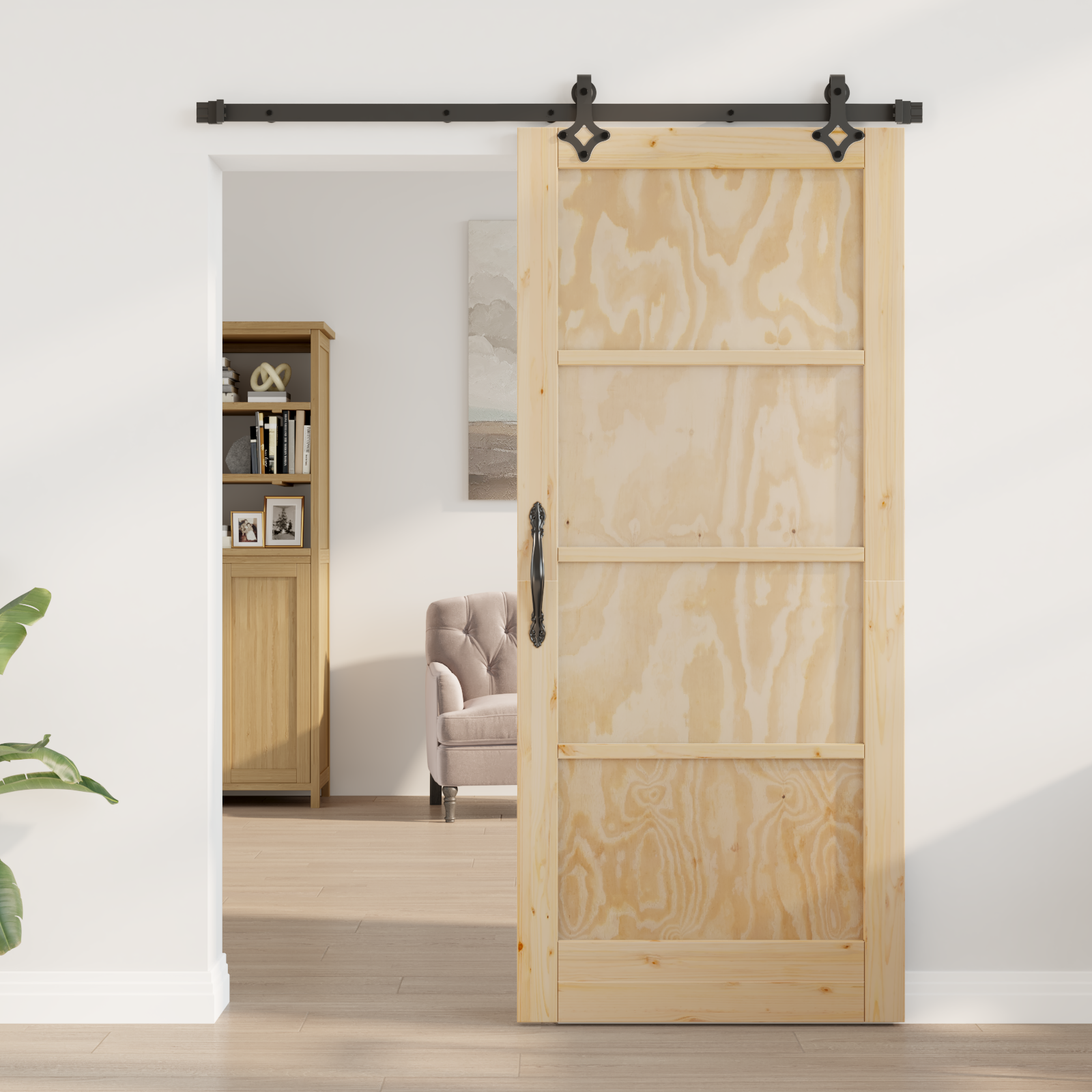 Sliding Door with Hardware Set 'ORKDAL'Solid Wood Pine - Image 3
