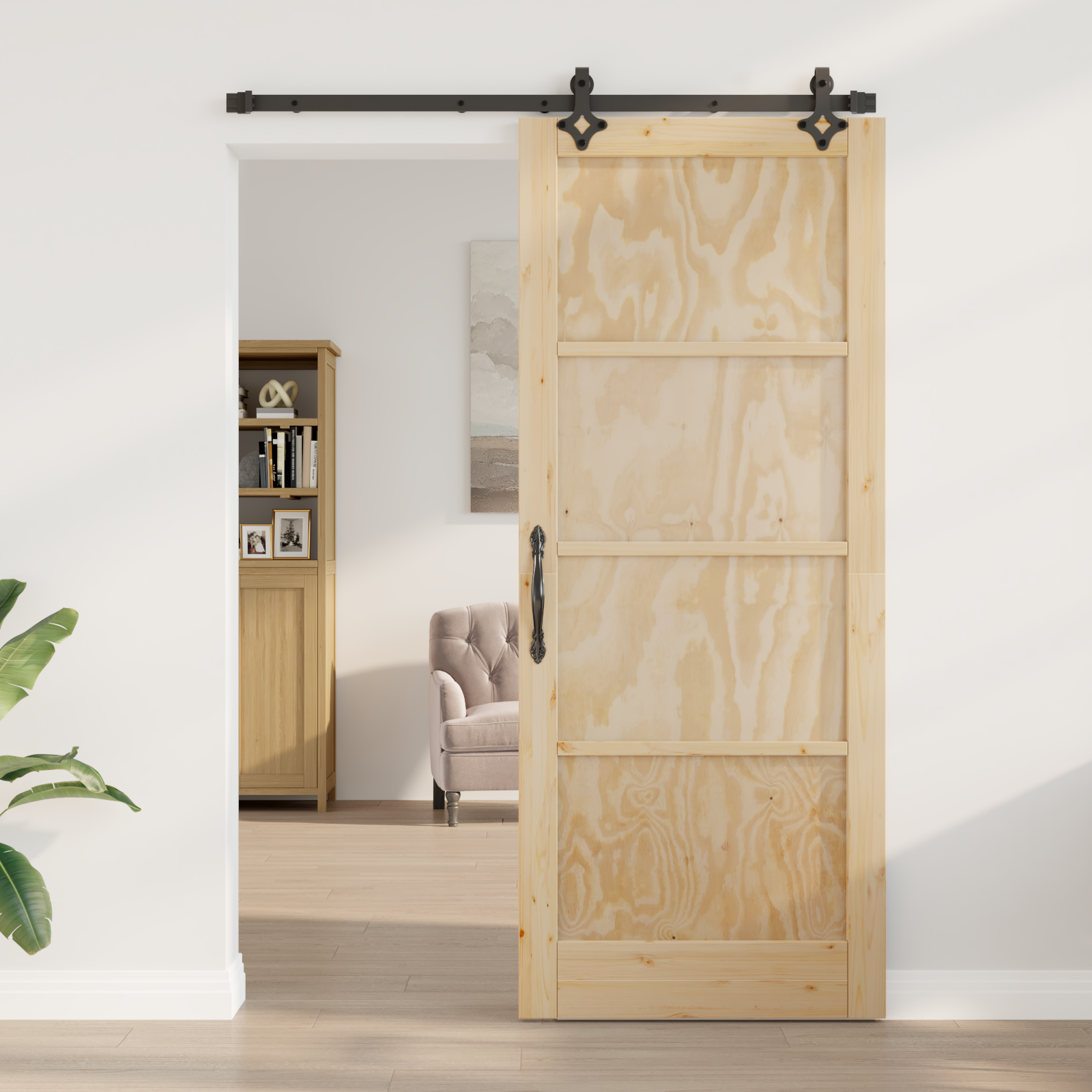 Sliding Door with Hardware Set 'ORKDAL'Solid Wood Pine - Image 3
