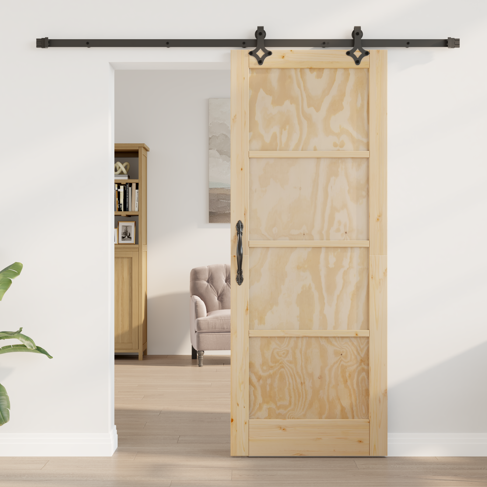 Sliding Door with Hardware Set 'ORKDAL'Solid Wood Pine - Image 3