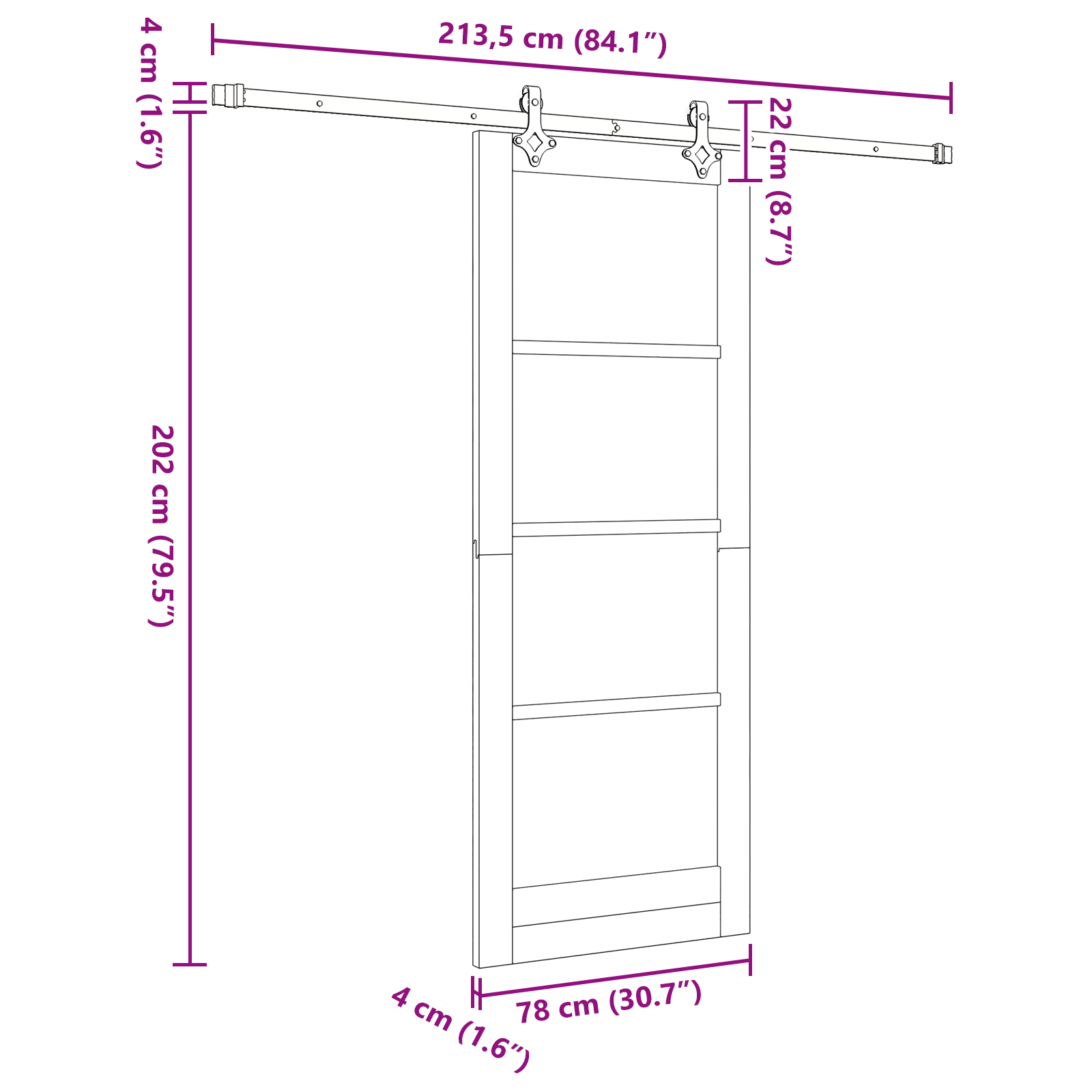 Sliding Door with Hardware Set 'ORKDAL'Solid Wood Pine - Image 11