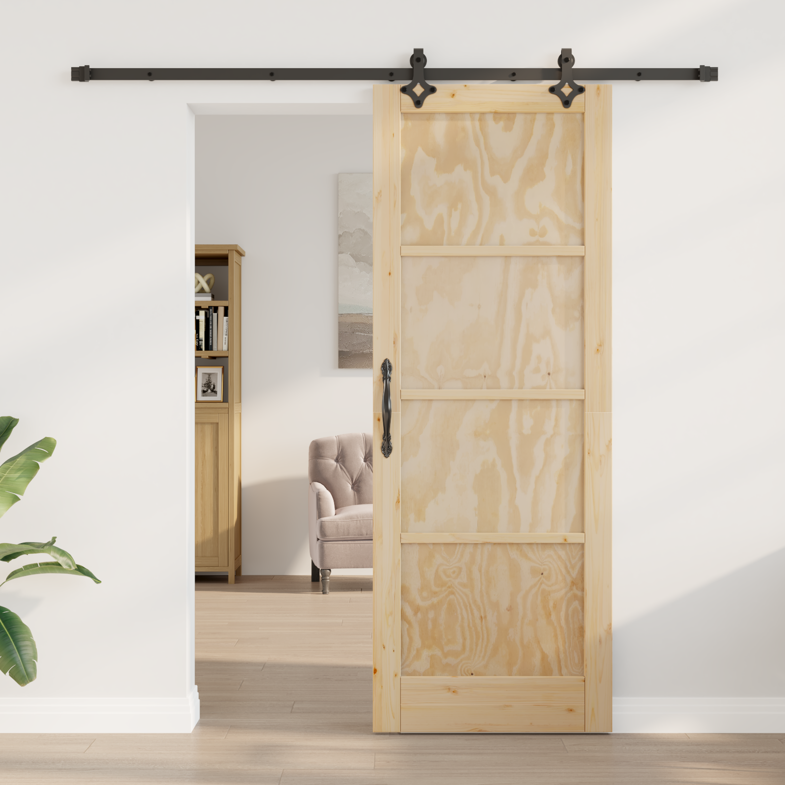 Sliding Door with Hardware Set 'ORKDAL'Solid Wood Pine - Image 3