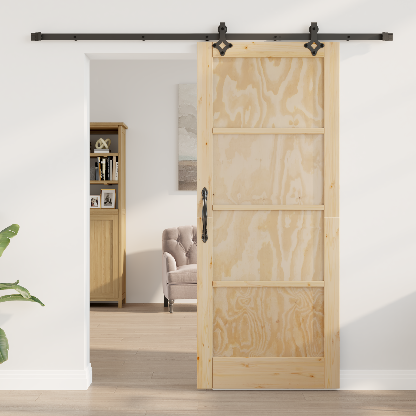 Sliding Door with Hardware Set 'ORKDAL'Solid Wood Pine - Image 3