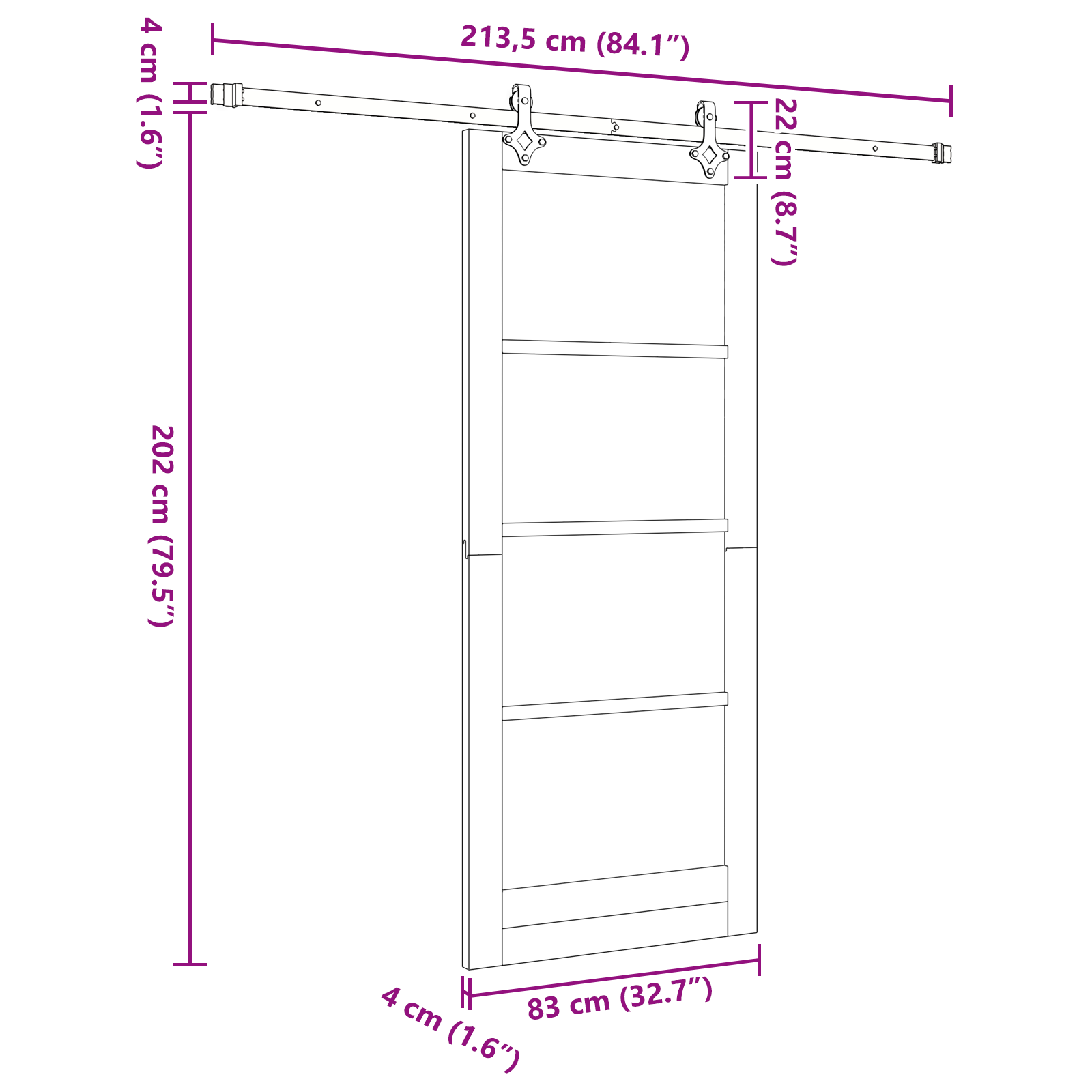 Sliding Door with Hardware Set "ORKDAL" White Solid Wood Pine - Image 11