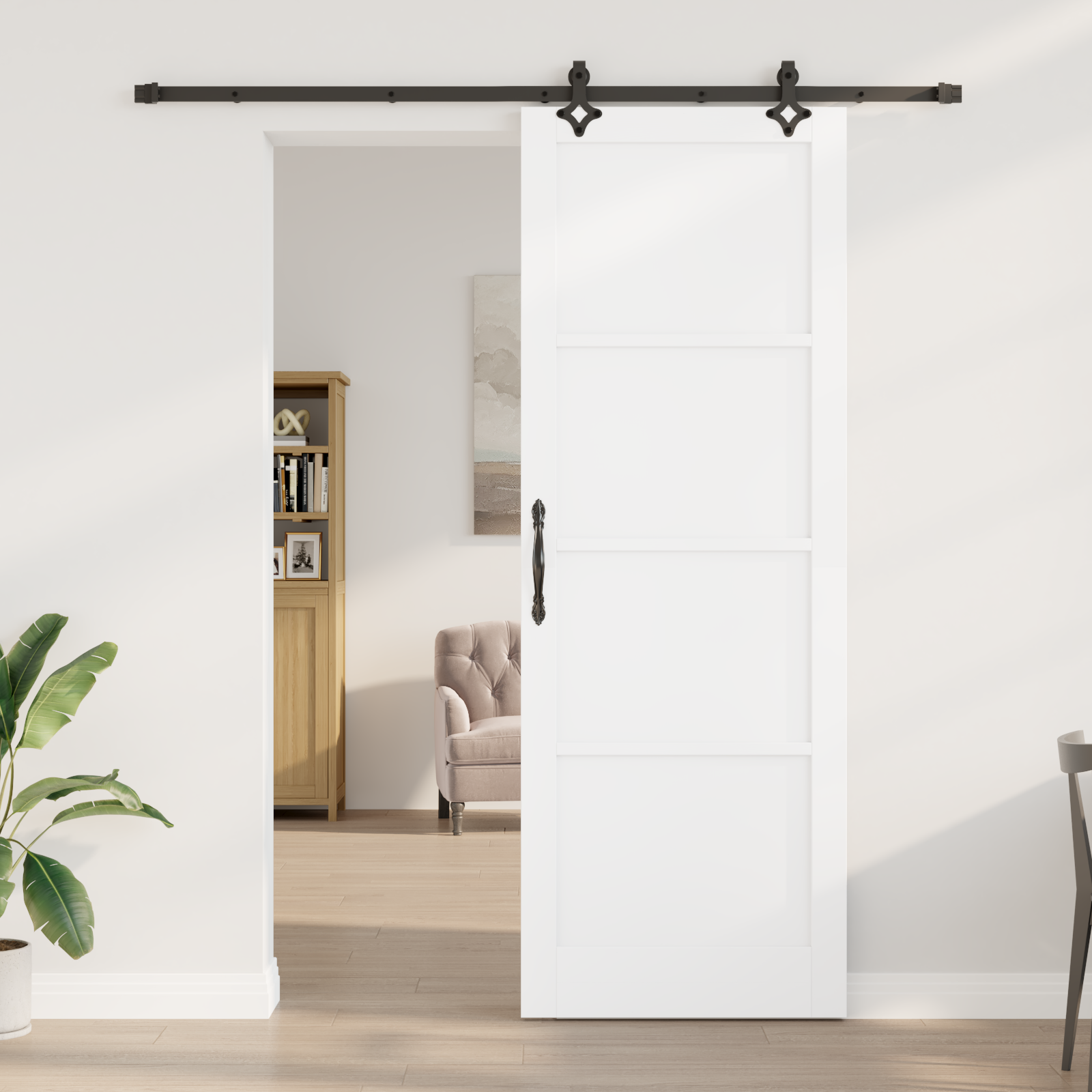 Sliding Door with Hardware Set "ORKDAL" White Solid Wood Pine - Image 3