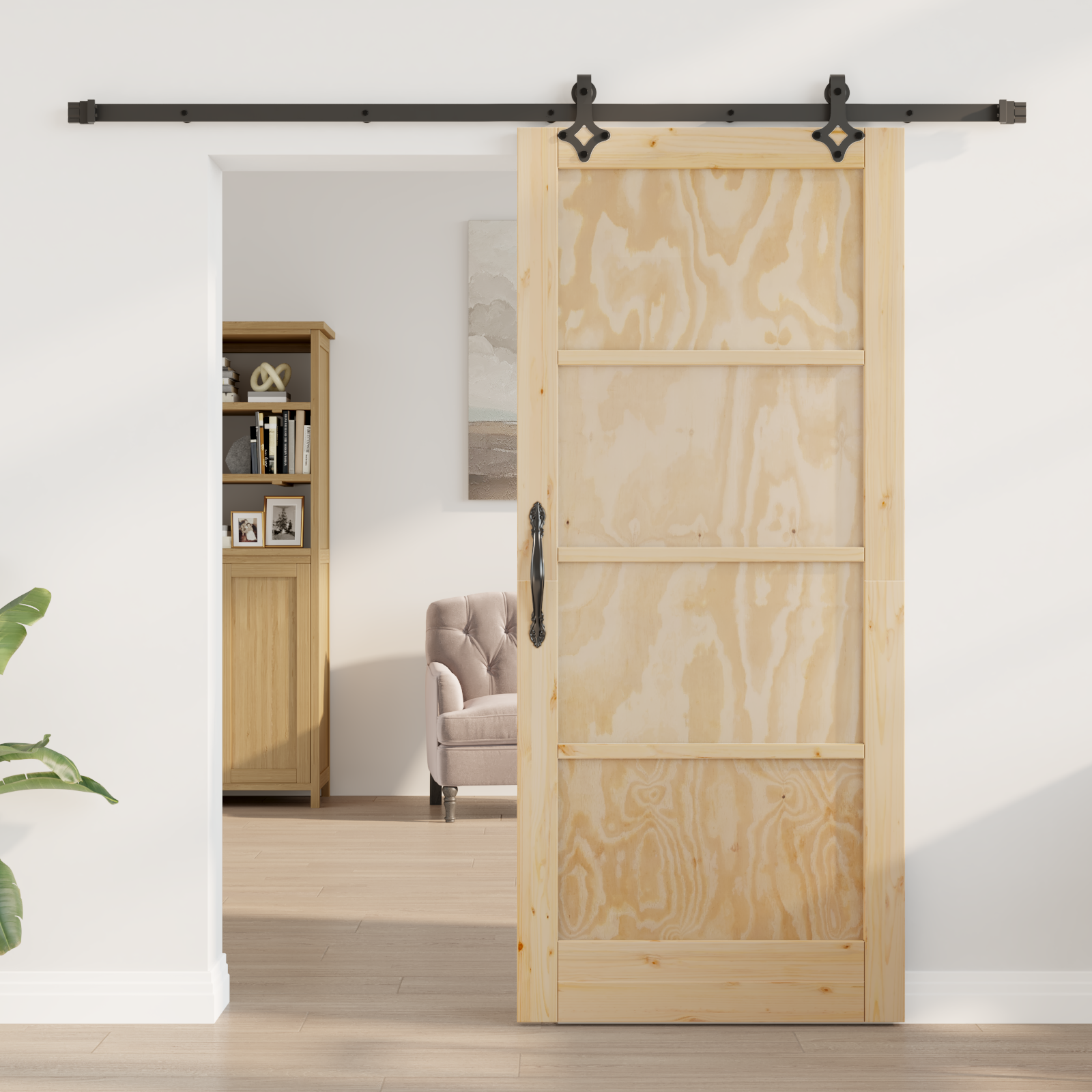 Sliding Door with Hardware Set 'ORKDAL'Solid Wood Pine - Image 3