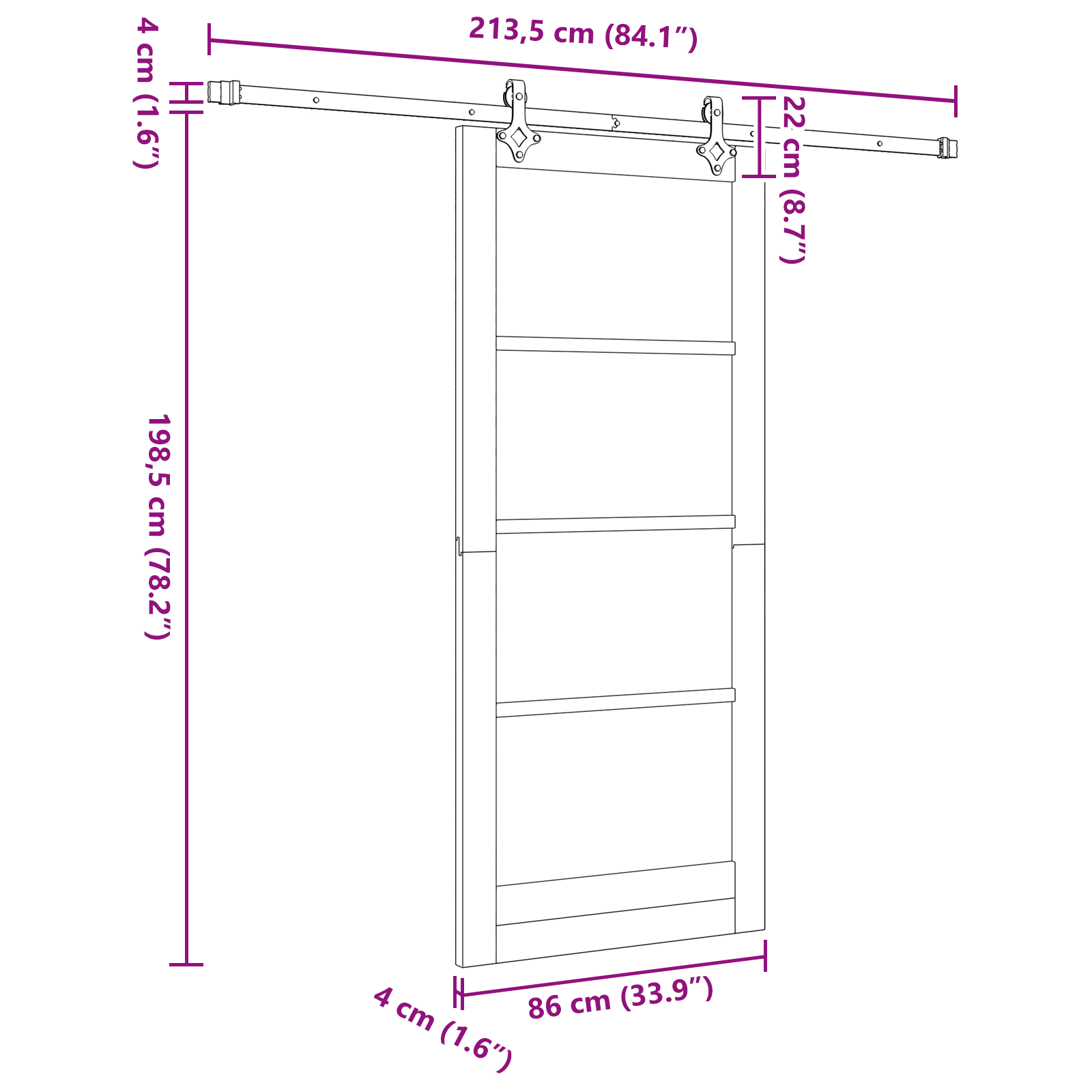Sliding Door with Hardware Set 'ORKDAL'White Solid Wood Pine - Image 11