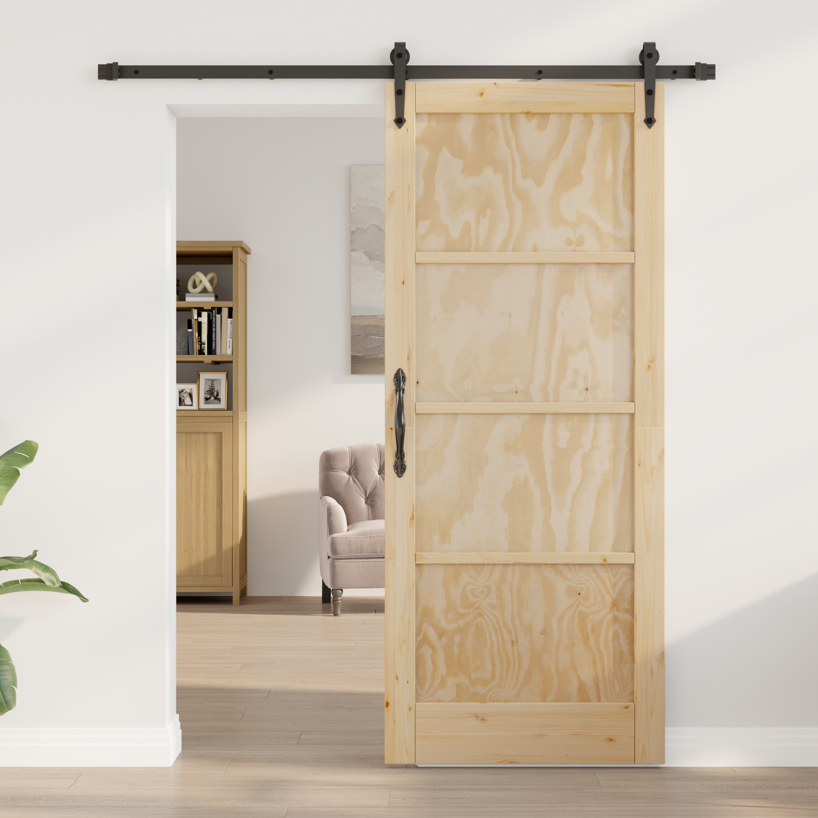 Sliding Door with Hardware Set 83x202 cm Solid Wood Pine - Image 3