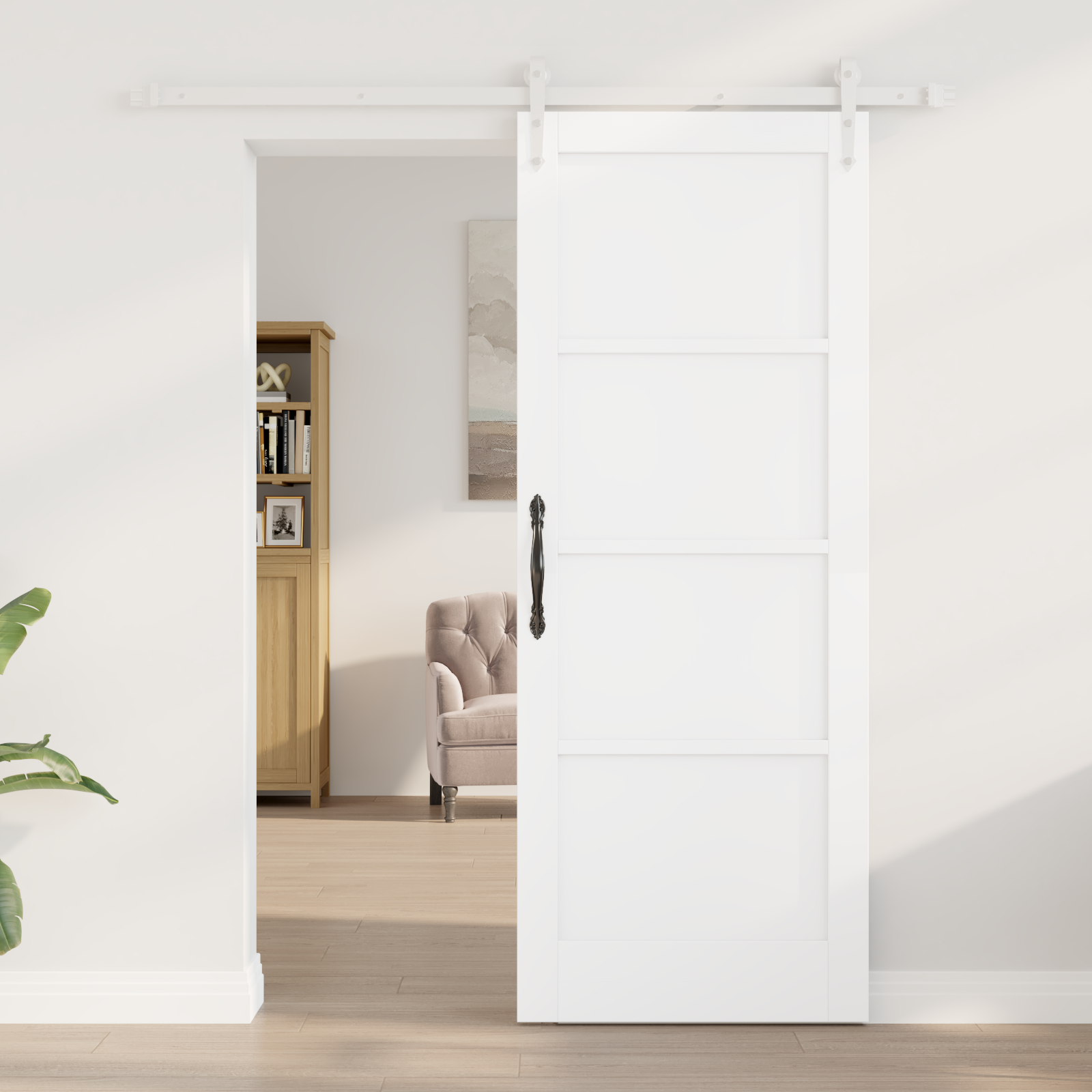 Sliding Door with Hardware Set White 78x202 cm Solid Wood Pine - Image 3