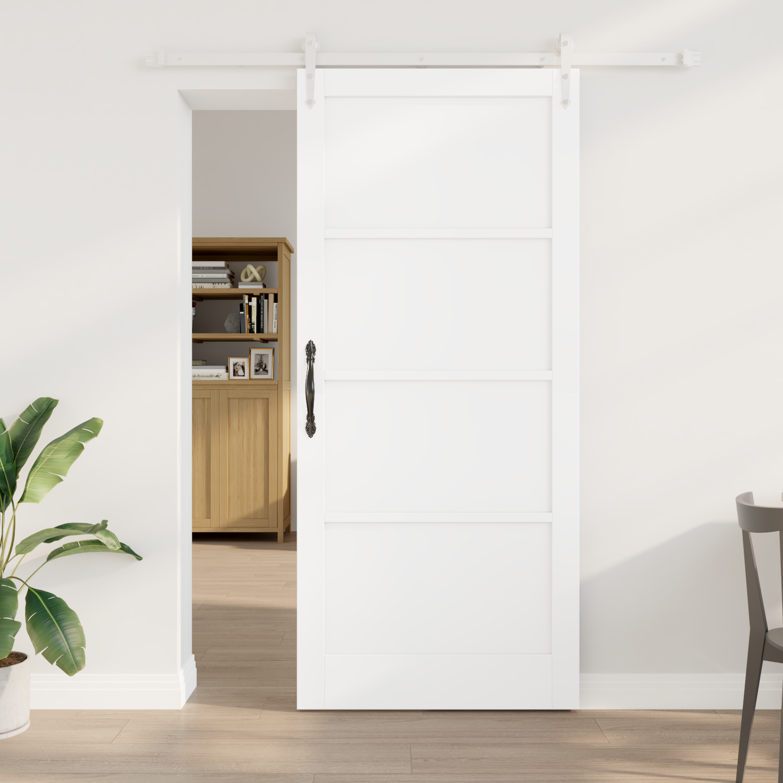Sliding Door with Hardware Set White 93x211 cm Solid Wood Pine