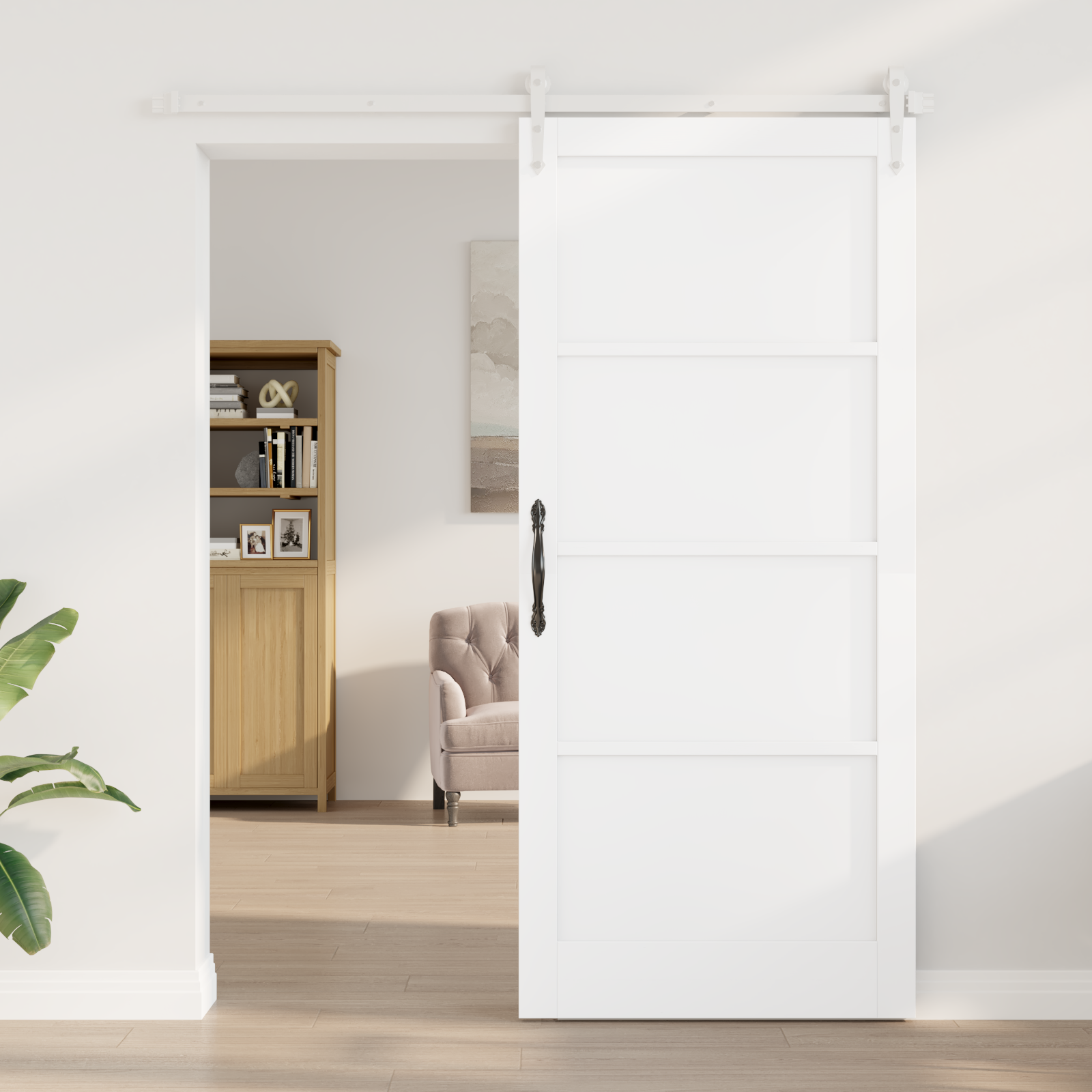 Sliding Door with Hardware Set White 93x211 cm Solid Wood Pine - Image 3