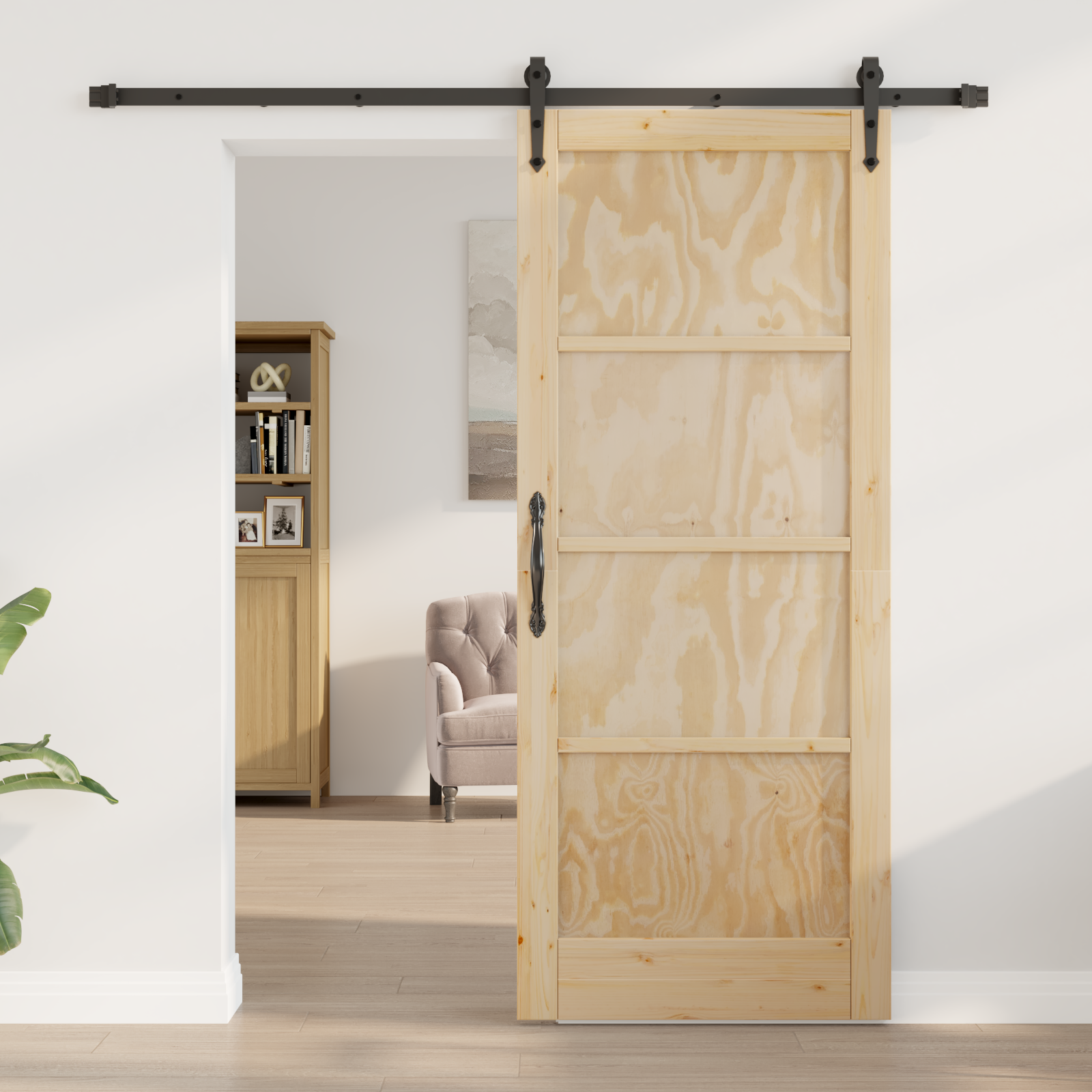 Sliding Door with Hardware Set 83x202 cm Solid Wood Pine - Image 3