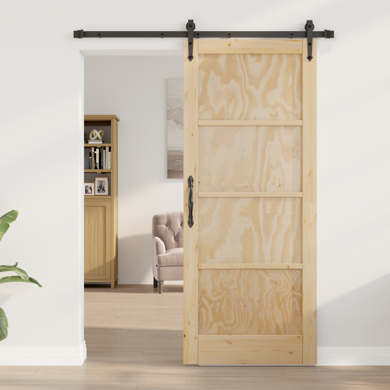 Sliding Door with Hardware Set 'ORKDAL'Solid Wood Pine - Image 3