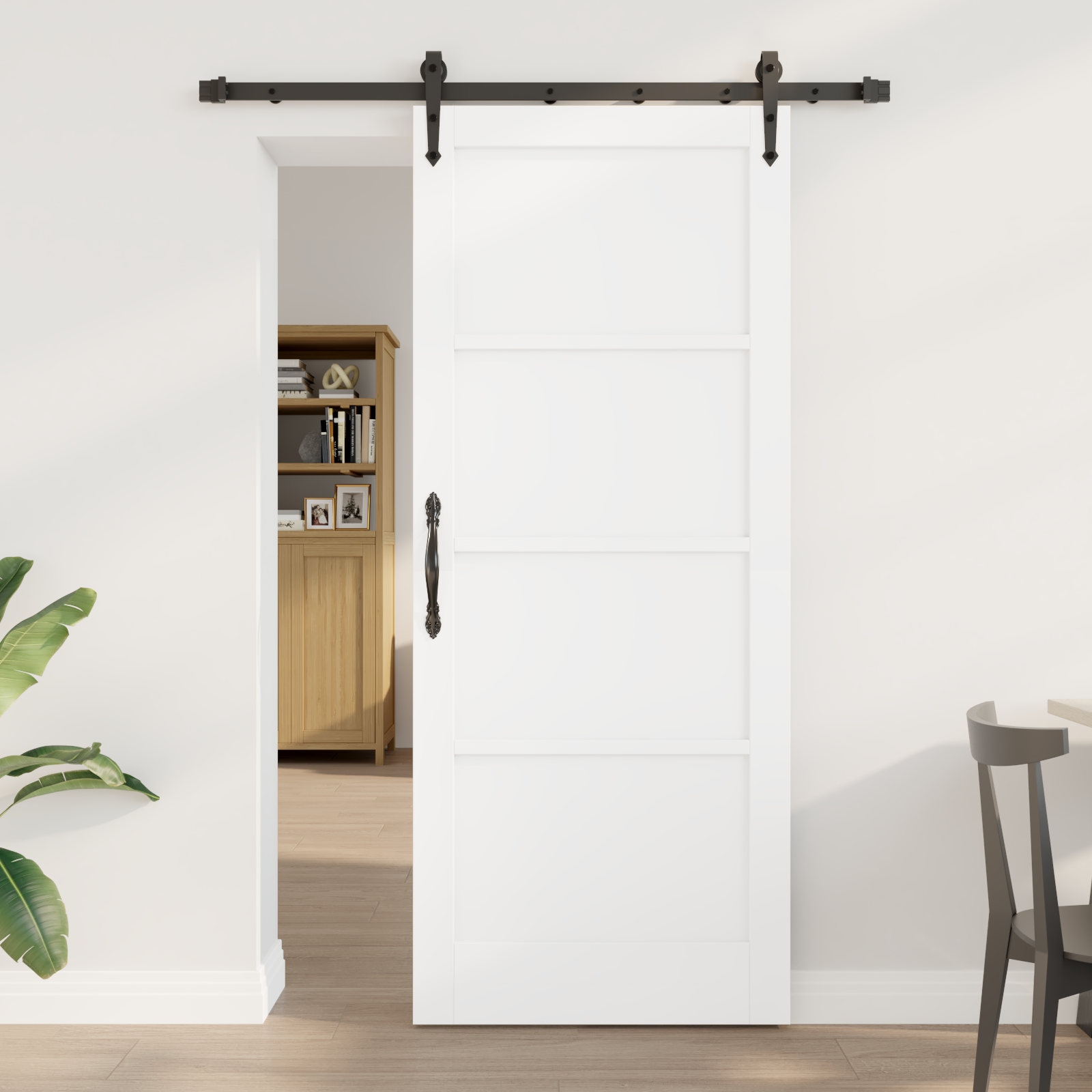 Sliding Door with Hardware Set 'ORKDAL'White Solid Wood Pine