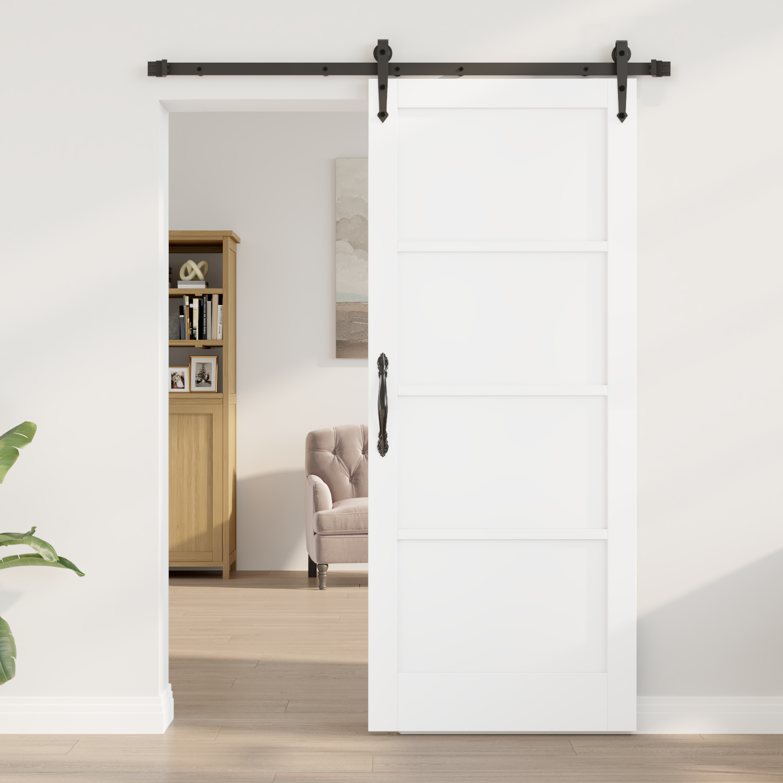 Sliding Door with Hardware Set 'ORKDAL'White Solid Wood Pine - Image 3