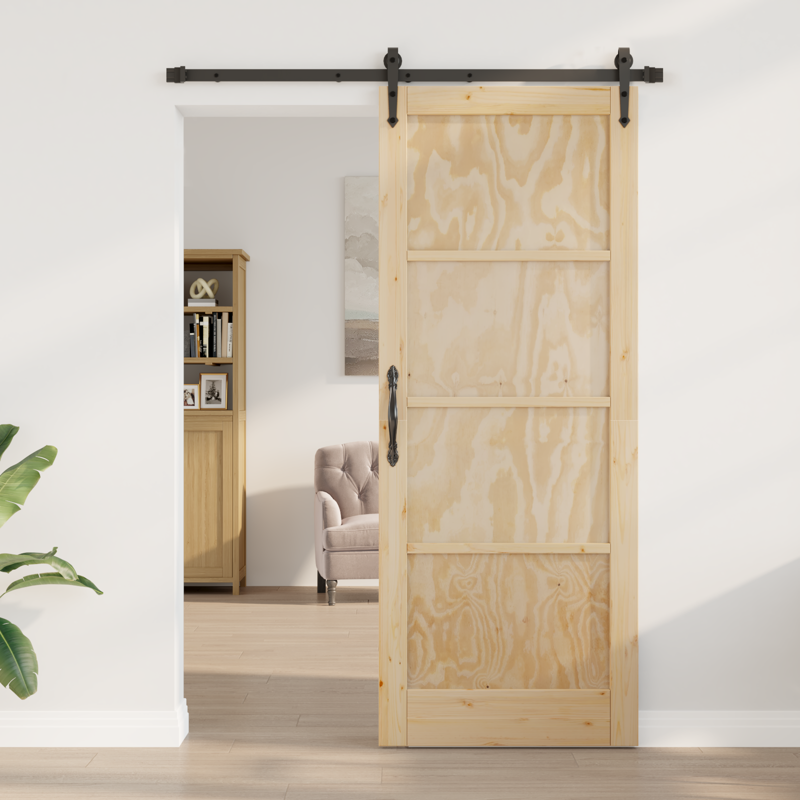 Sliding Door with Hardware Set 'ORKDAL'Solid Wood Pine - Image 3