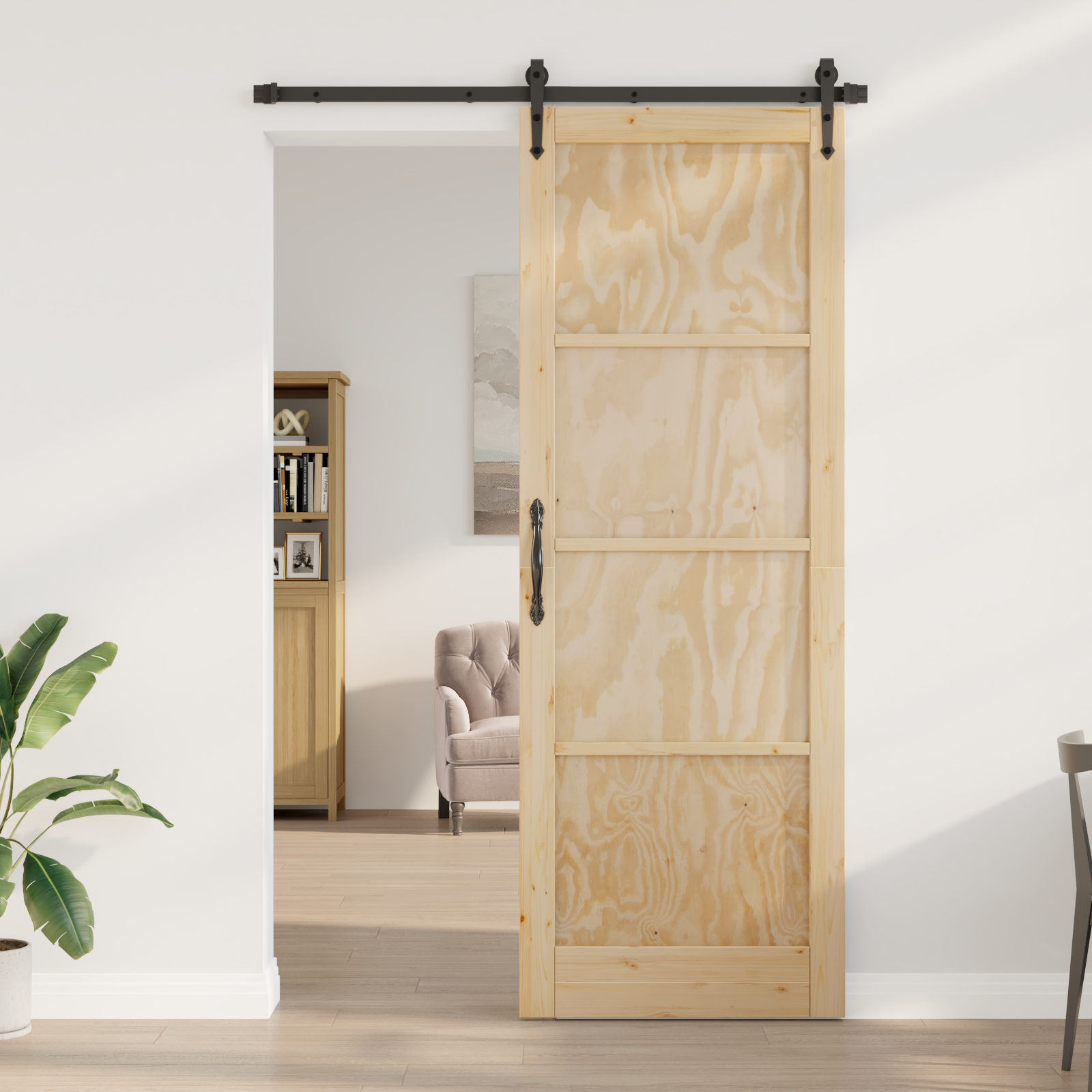 Sliding Door with Hardware Set 'ORKDAL'Solid Wood Pine - Image 3
