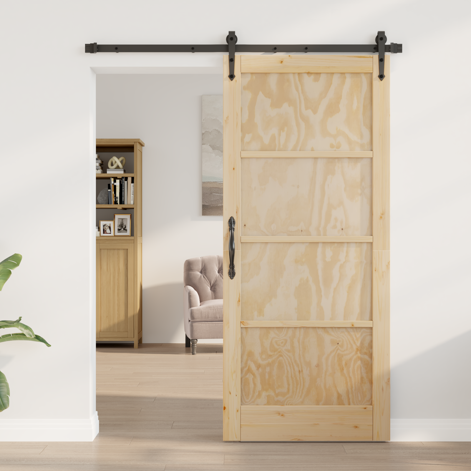Sliding Door with Hardware Set 'ORKDAL'Solid Wood Pine - Image 3