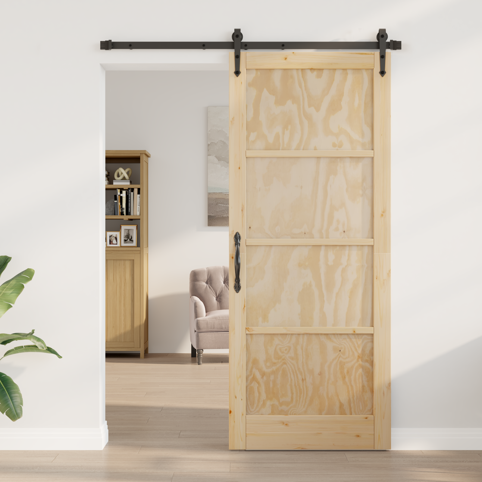Sliding Door with Hardware Set 'ORKDAL'Solid Wood Pine - Image 3