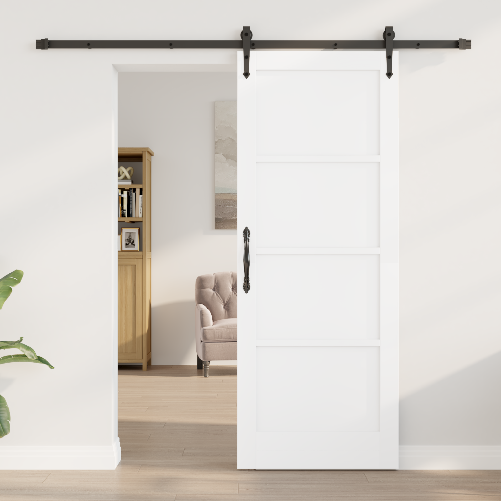 Sliding Door with Hardware Set 'ORKDAL'White Solid Wood Pine - Image 3