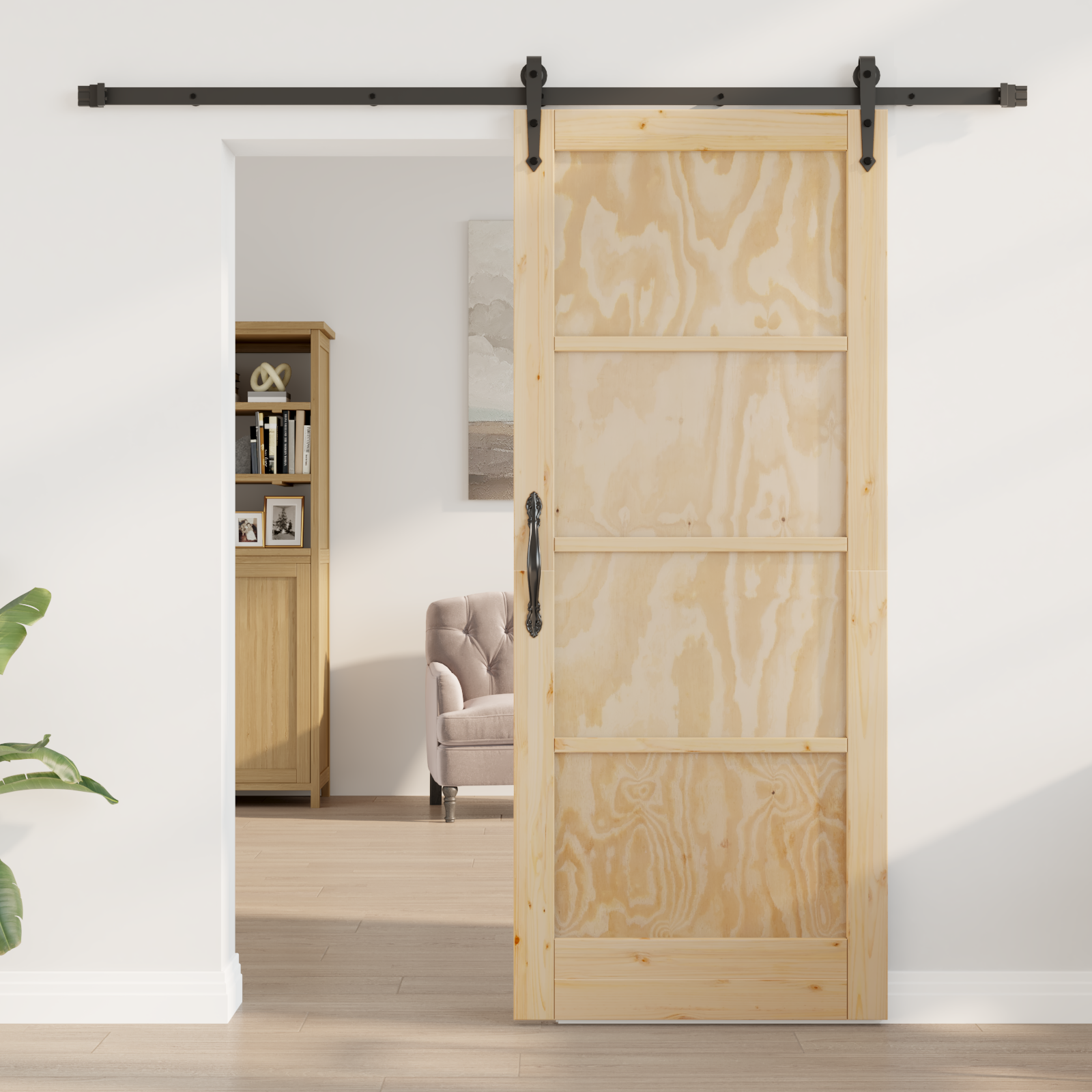 Sliding Door with Hardware Set 'ORKDAL'Solid Wood Pine - Image 3