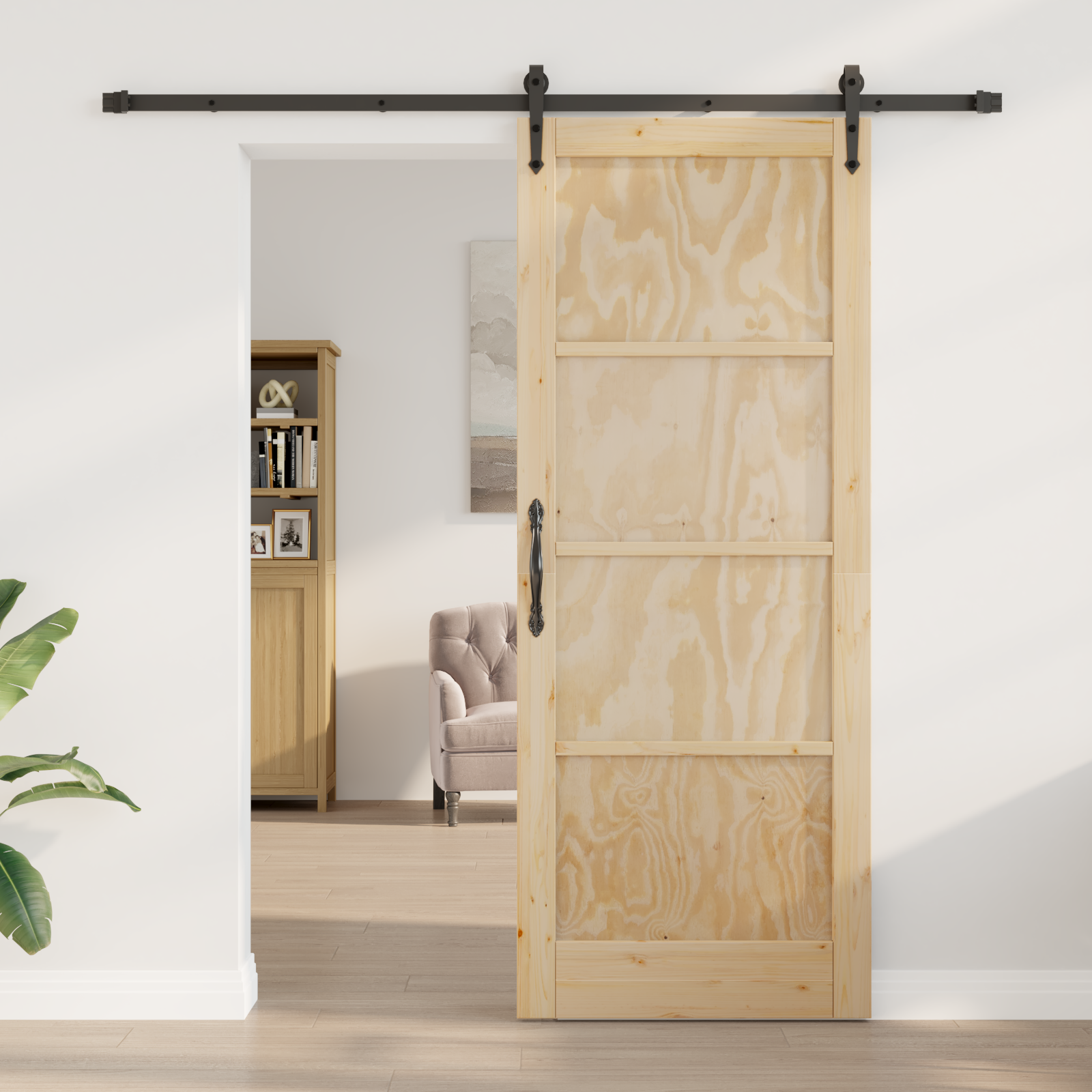 Sliding Door with Hardware Set 'ORKDAL'Solid Wood Pine - Image 3