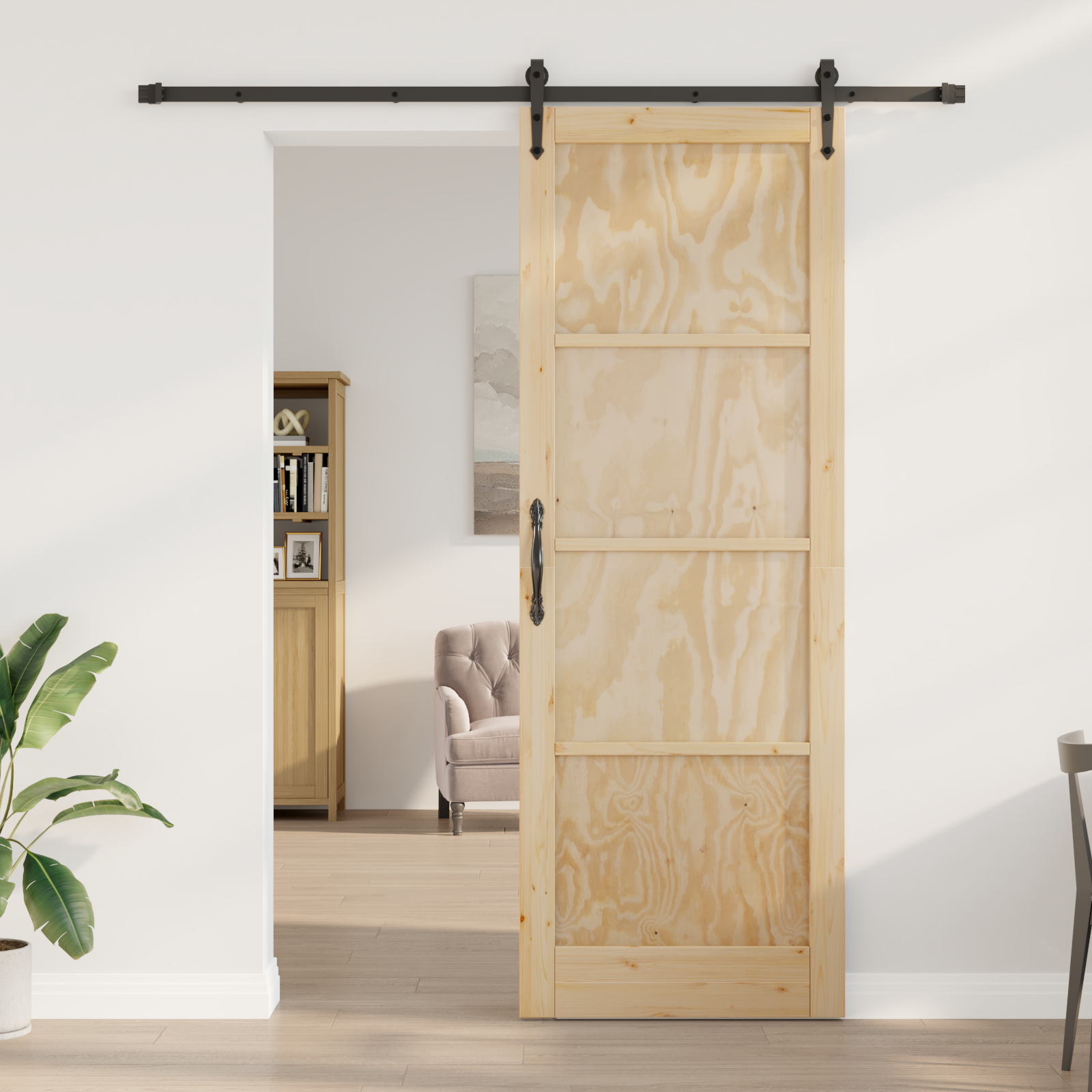 Sliding Door with Hardware Set 'ORKDAL'Solid Wood Pine - Image 3