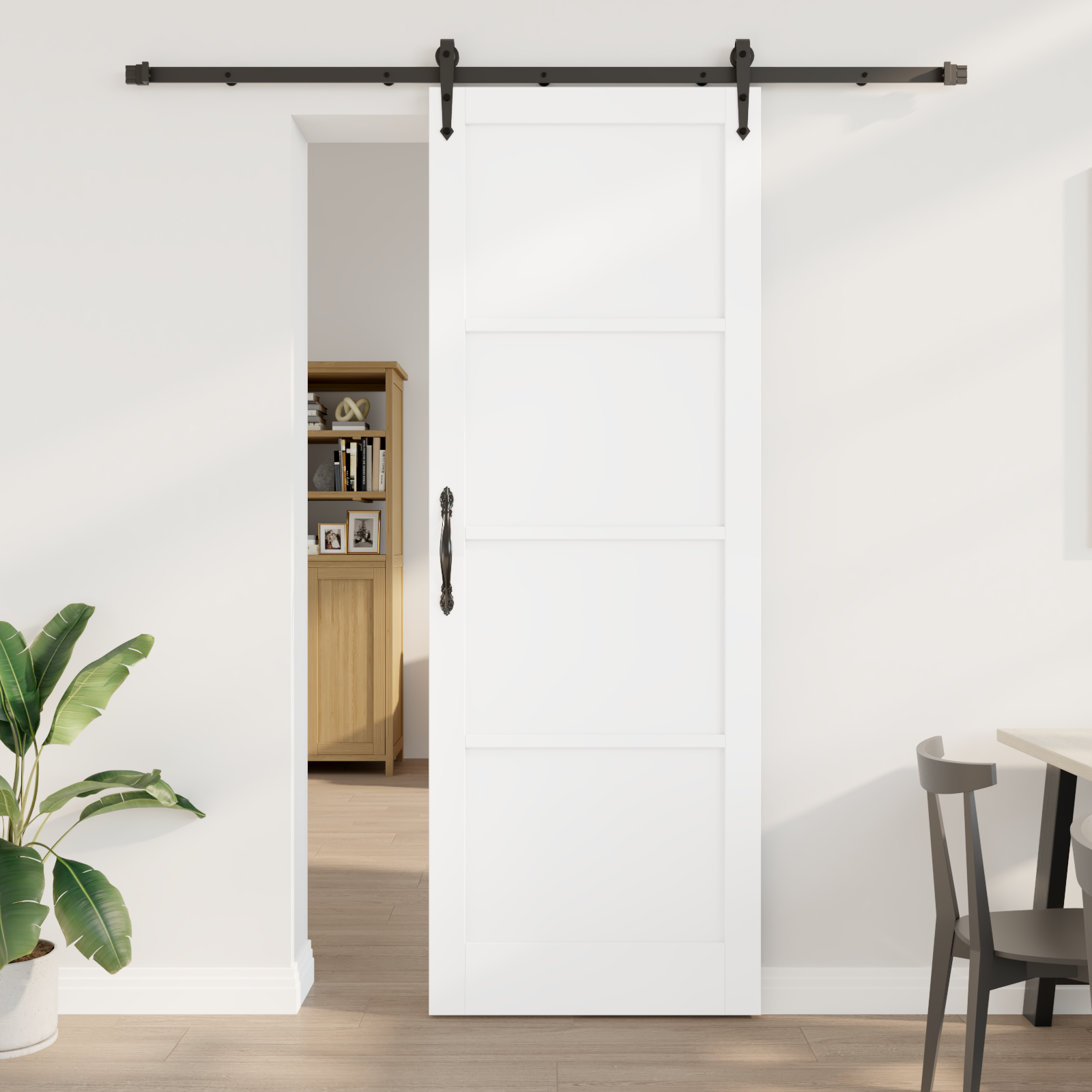 Sliding Door with Hardware Set 'ORKDAL'White Solid Wood Pine