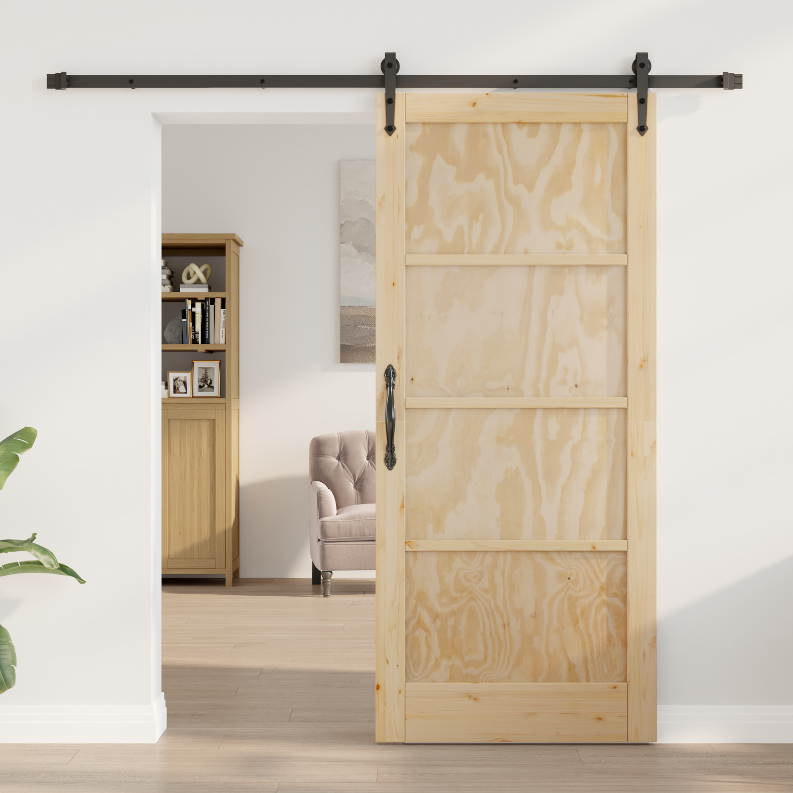 Sliding Door with Hardware Set 'ORKDAL'Solid Wood Pine - Image 3