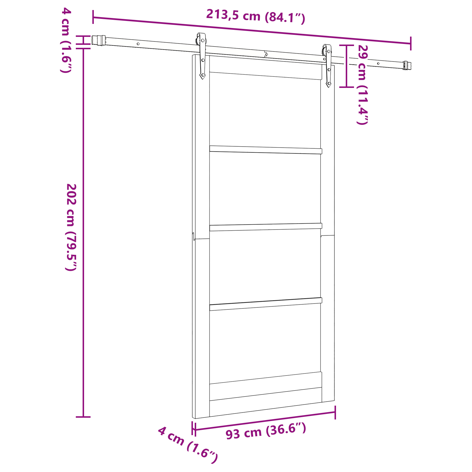 Sliding Door with Hardware Set 'ORKDAL'White Solid Wood Pine - Image 11