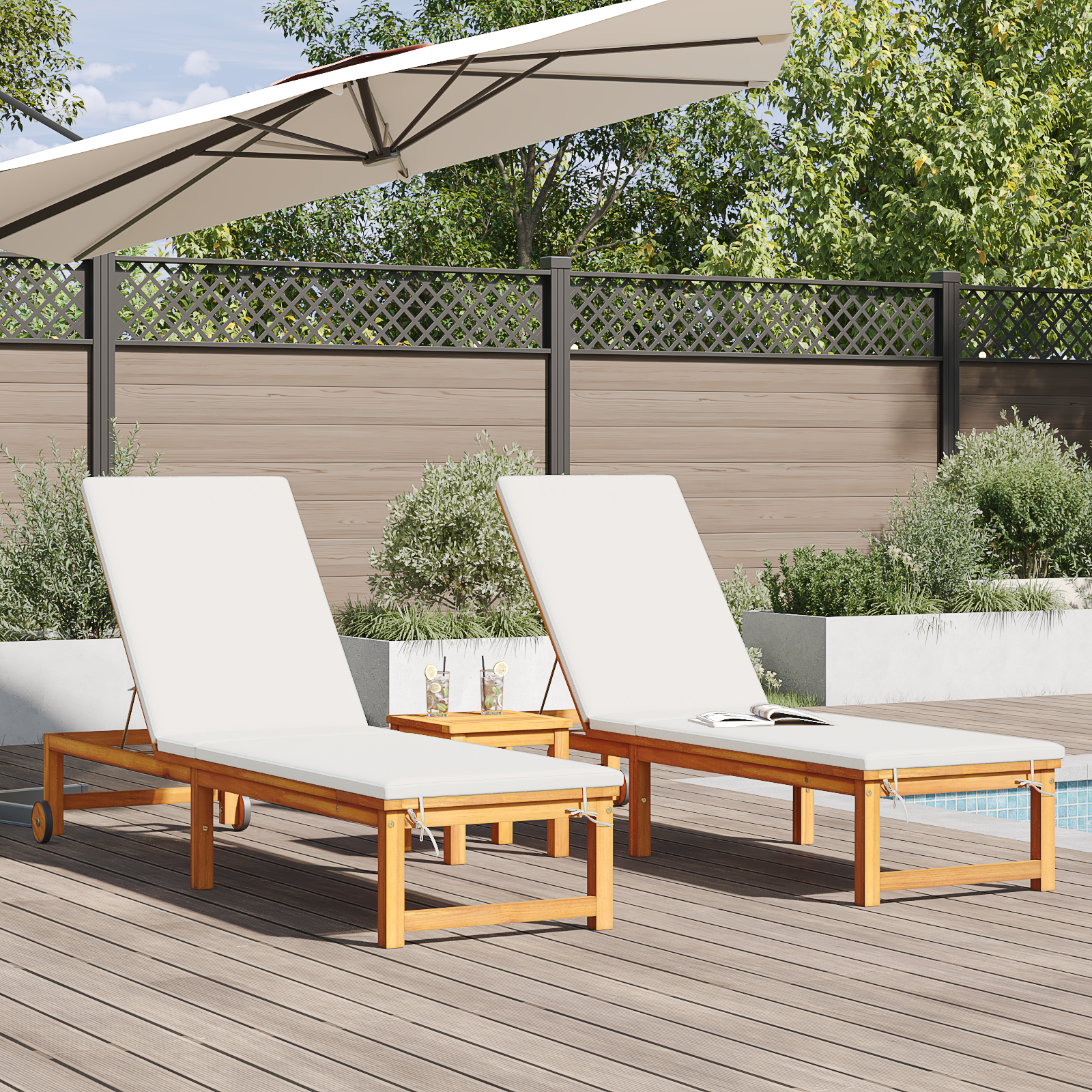 Sun Lounger with Table Solid Wood Acacia - Image 3