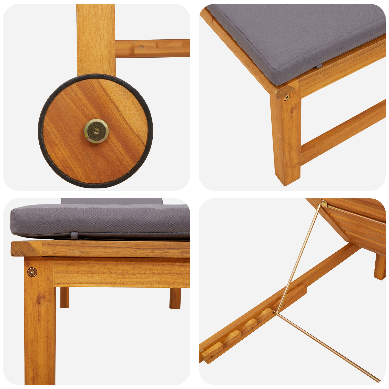 Sun Loungers 2 pcs with Cushions Solid Wood Acacia - Image 6