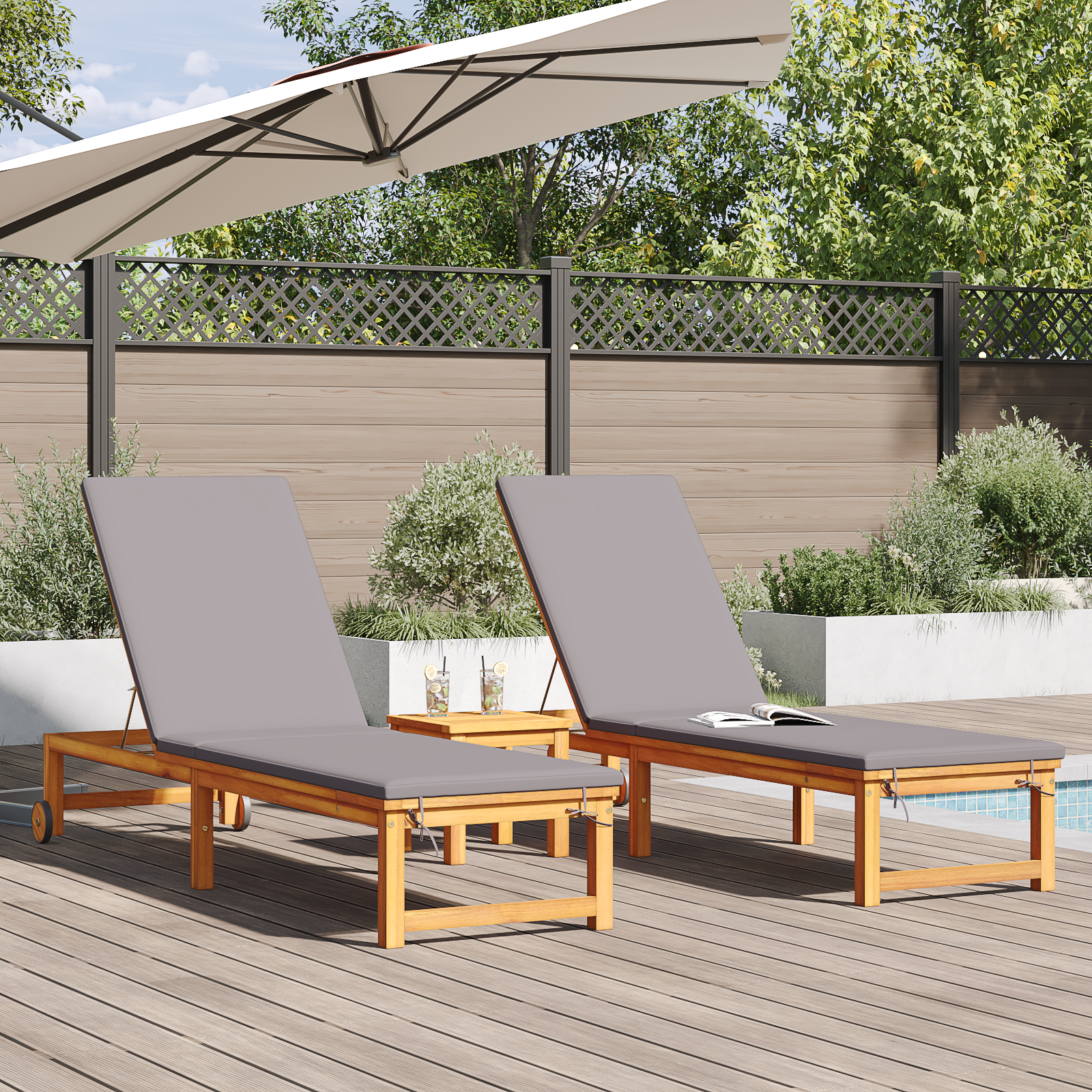 Sun Loungers 2 pcs with Cushions Solid Wood Acacia - Image 3