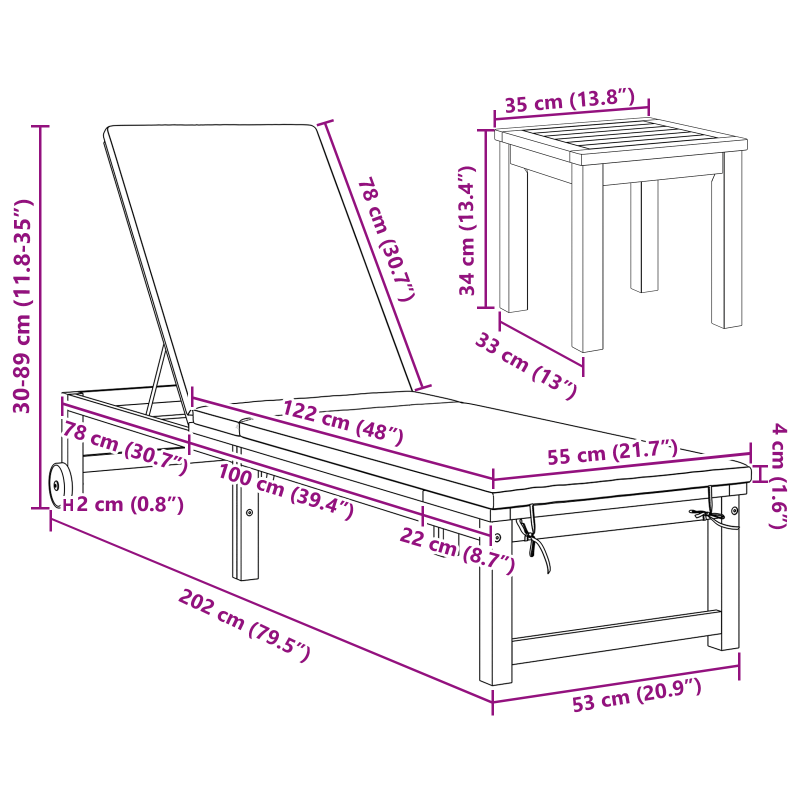 Solseng med Bord og Pude Solidt Akacietræ, vidaXL Solseng med Lysegrå Puder Solidt Akacietræ, vidaXL Have Sidebord 35x35x34 cm Solidt Akacietræ 10 image product%2F3333833%2FP Size 3333833 WBG Size EU 01