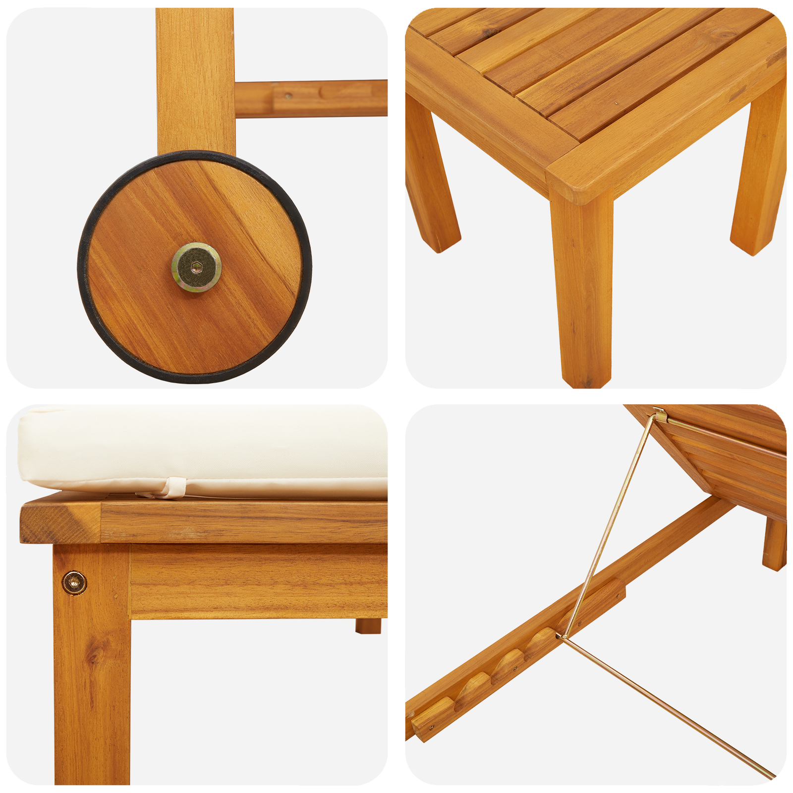 saulės gultai 2 vnt. su stalu ir pagalvėlėmis, kietas akacijos mediena - Image 8