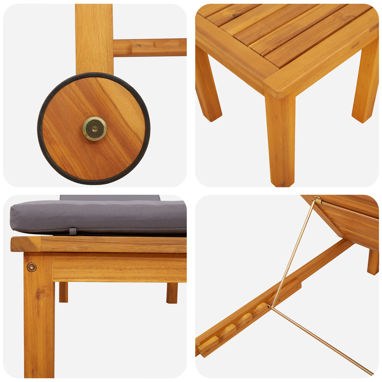 Saulės gultų 2 vnt. su staliuku ir pagalvėlėmis iš kietos akacijos medienos - Image 8